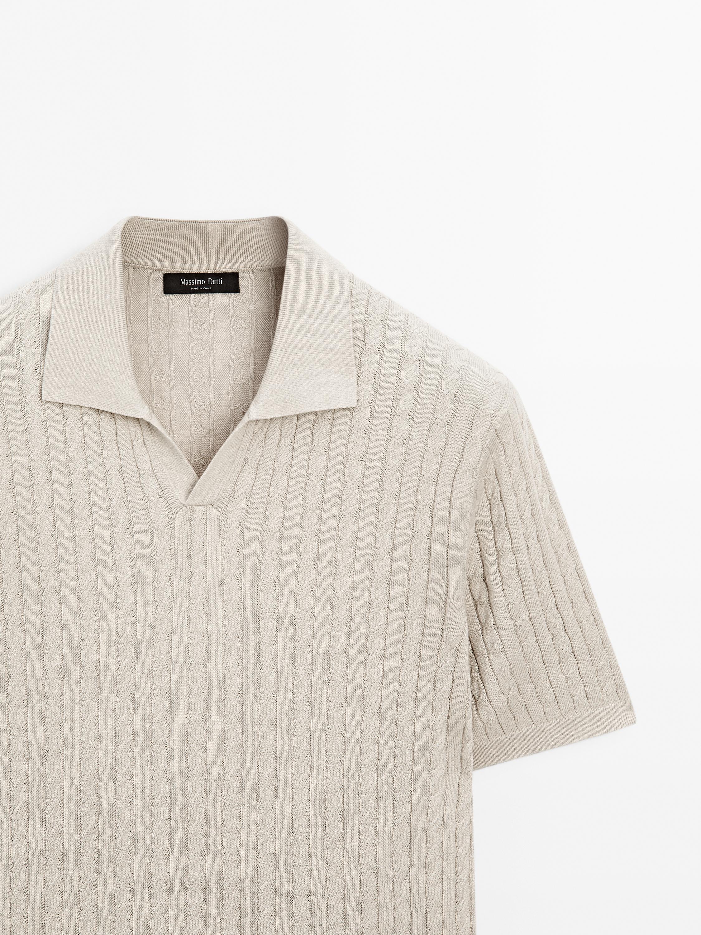 Cable-knit polo shirt