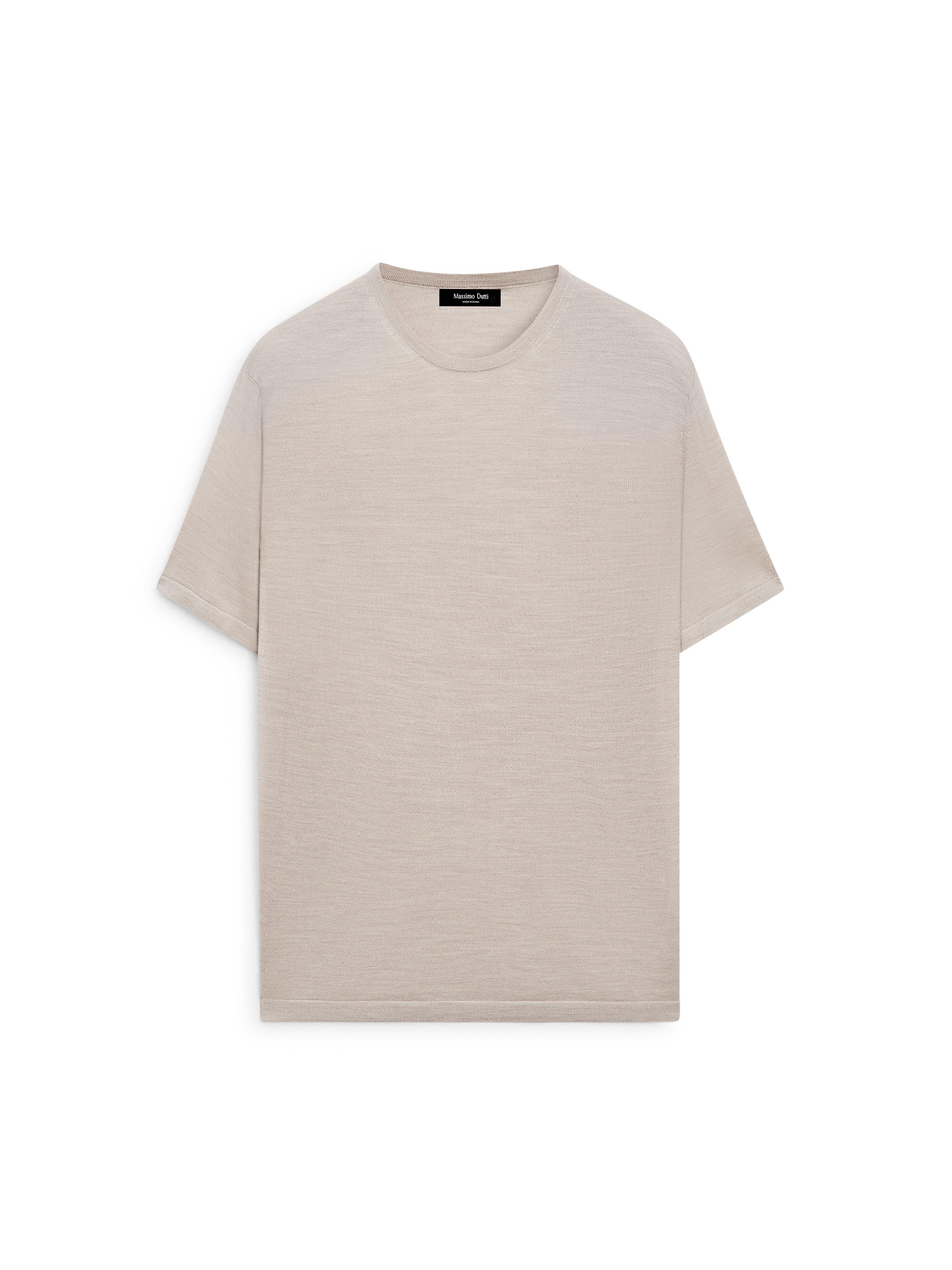 Wool-blend short-sleeve knit sweater — Beige