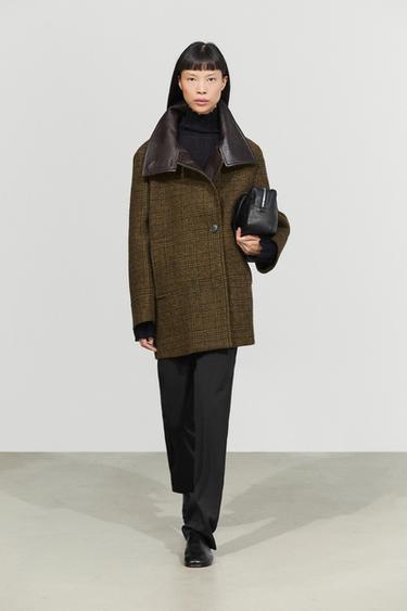 Medium coat with contrasting leather and suede detailing — Olive 1