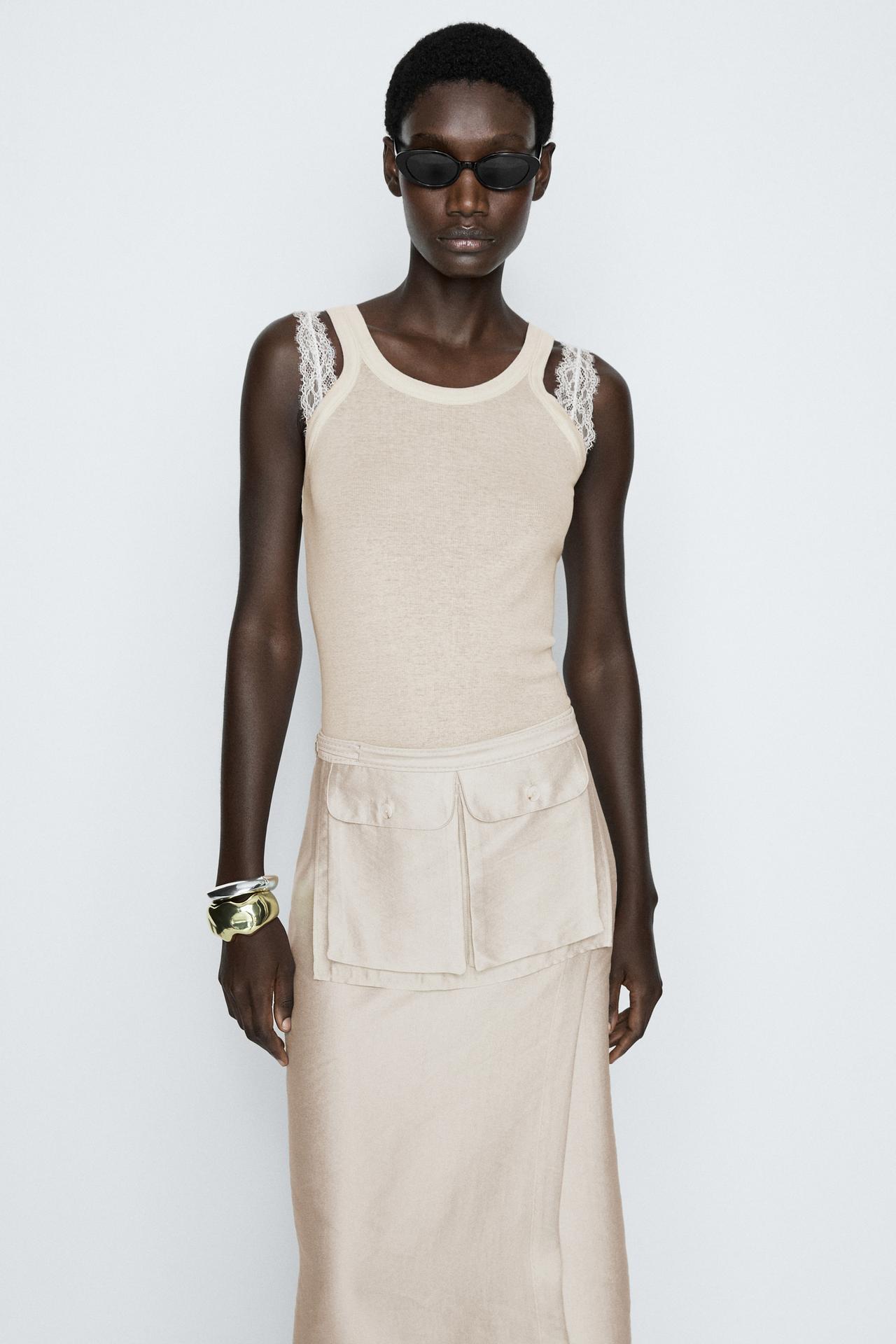 Double strap detail top - STUDIO — BEIGE