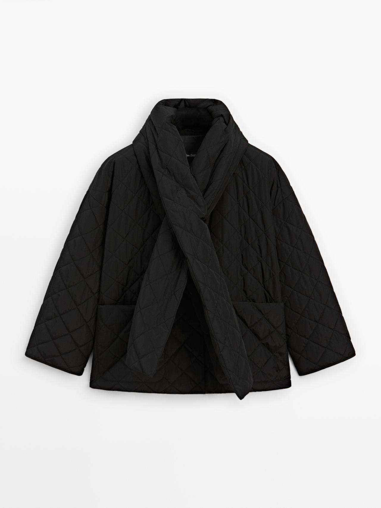 Massimo Dutti - Dame - Let Jakke Med Tørklædedetalje - Sort - L
