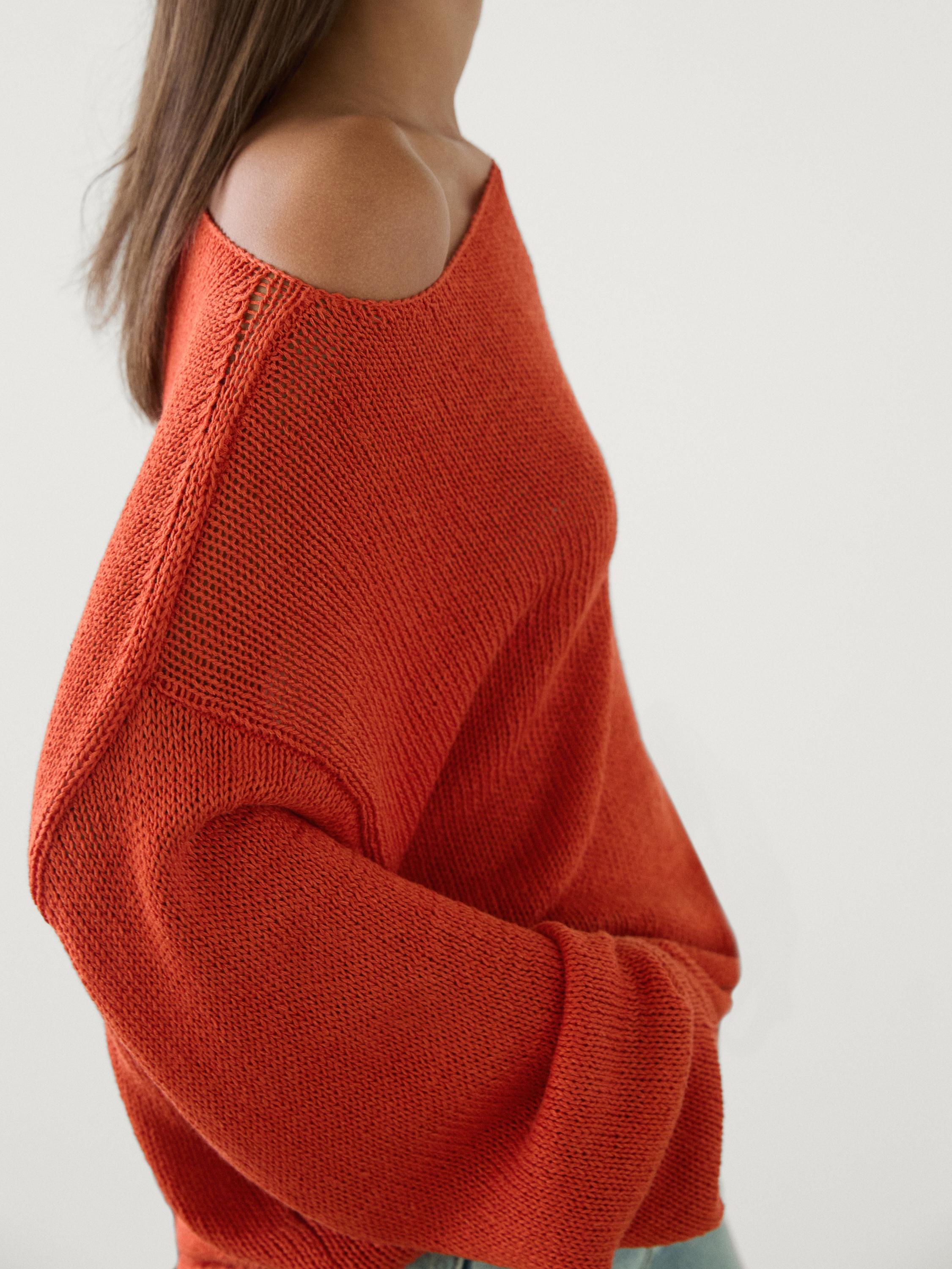 Linen blend boat neck knit sweater