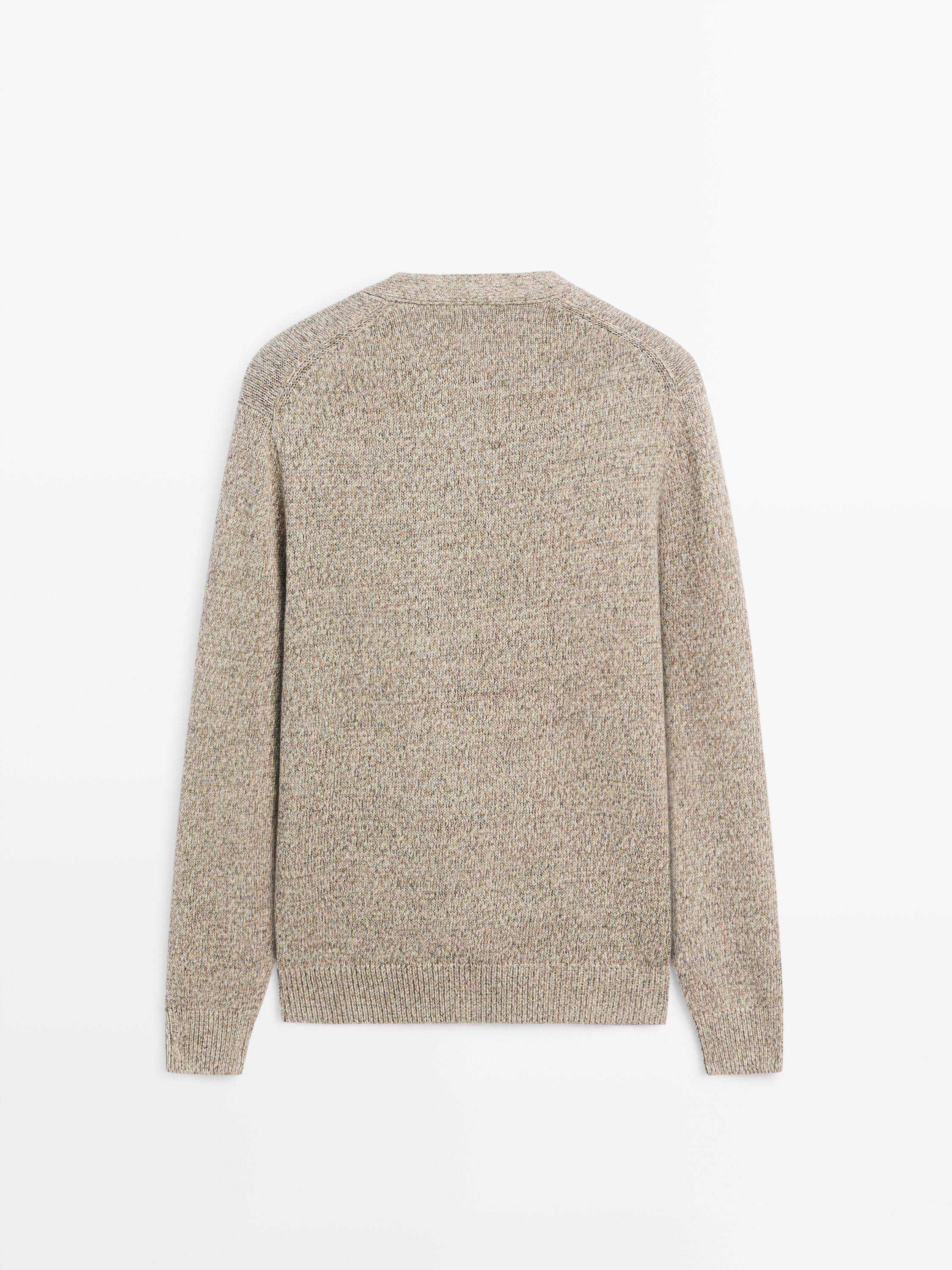 Cotton knit cardigan with buttons — BEIGE MARL