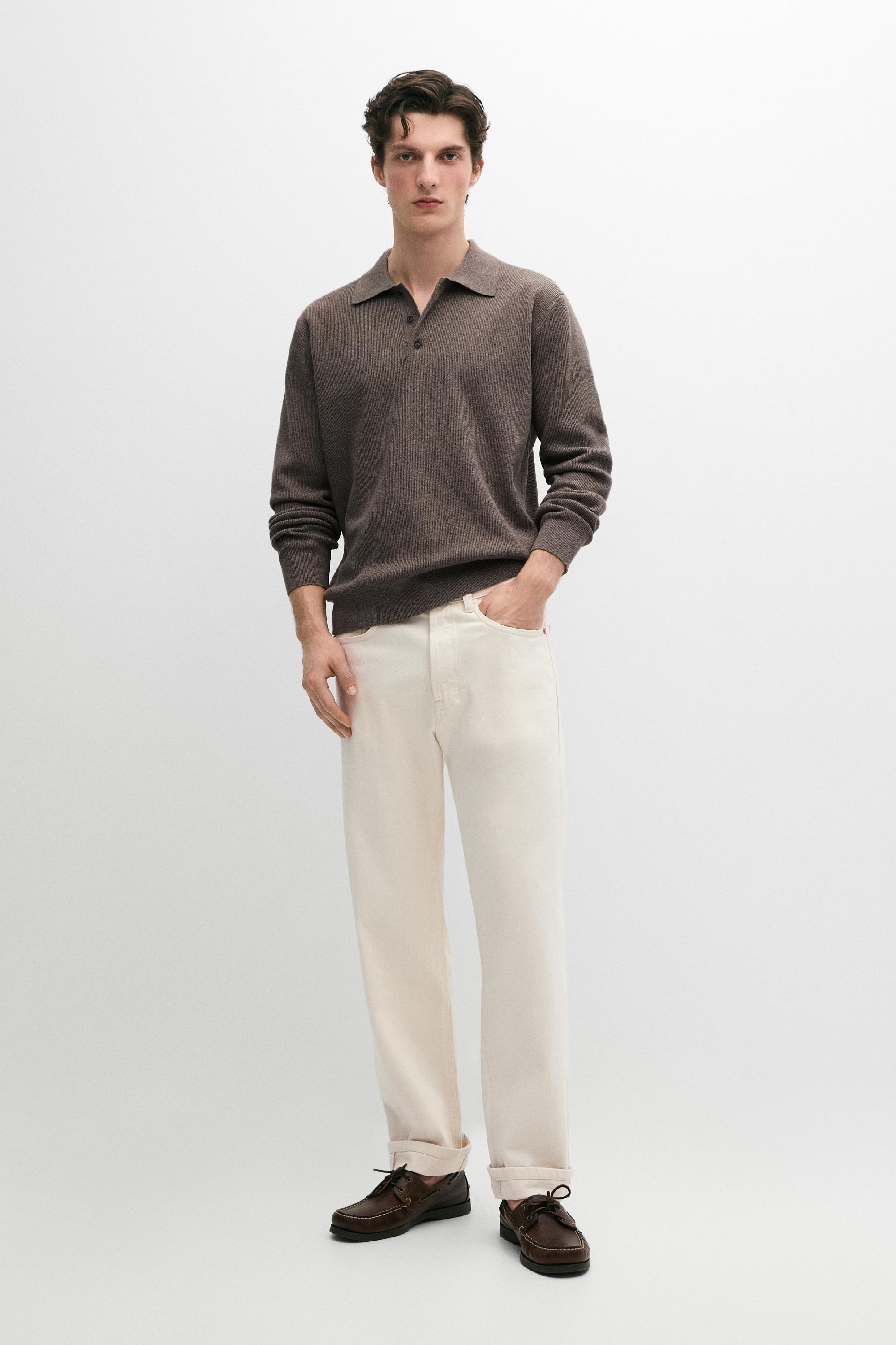 Cotton knit polo sweater with button details