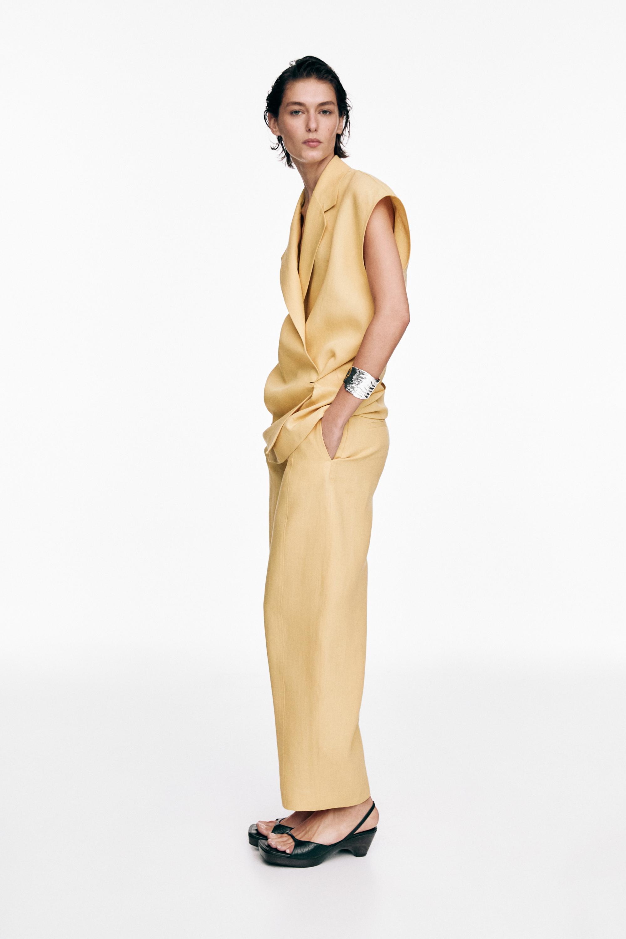 Linen double-breasted lapel vest — YELLOW