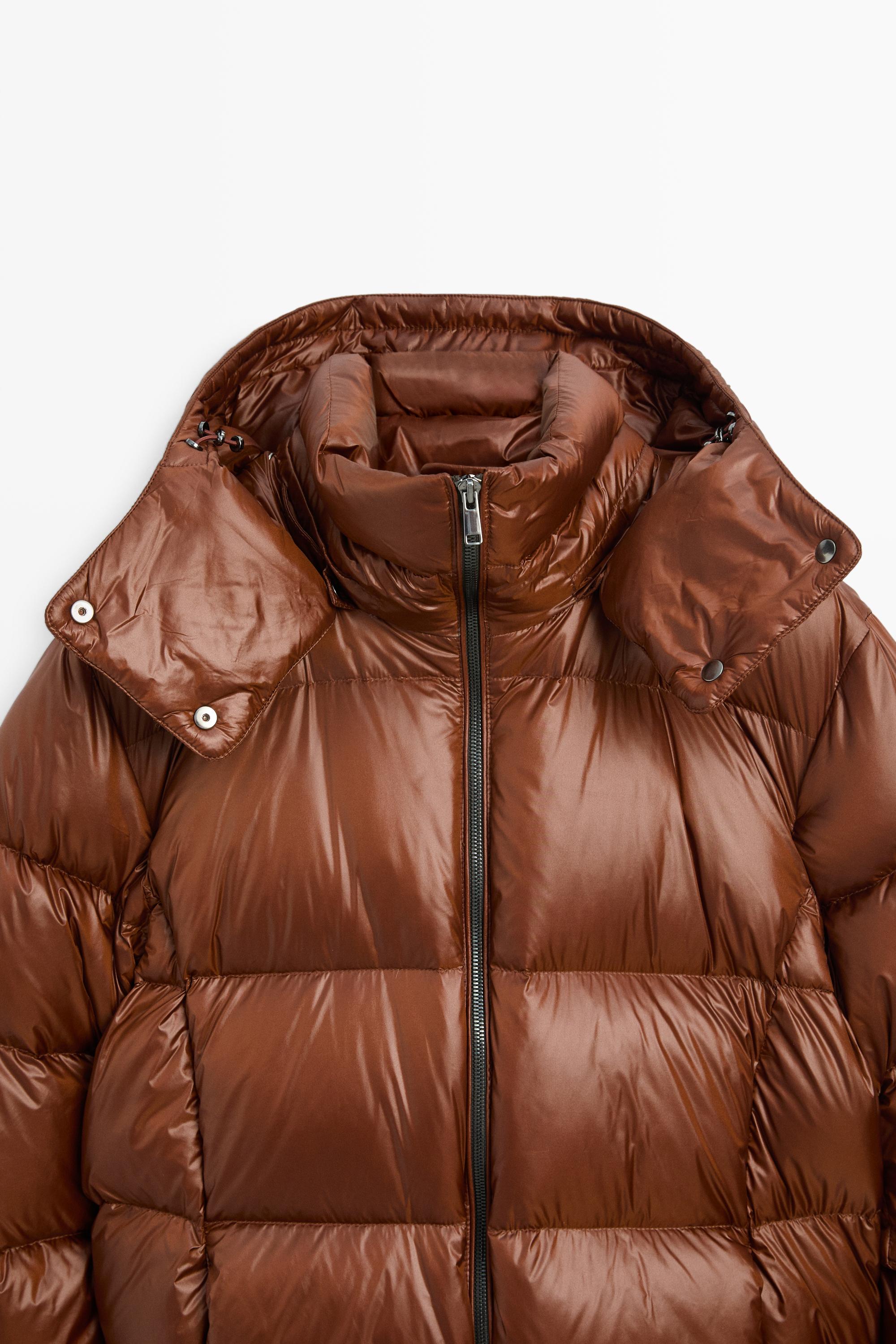 Satin finish down jacket — Caramel