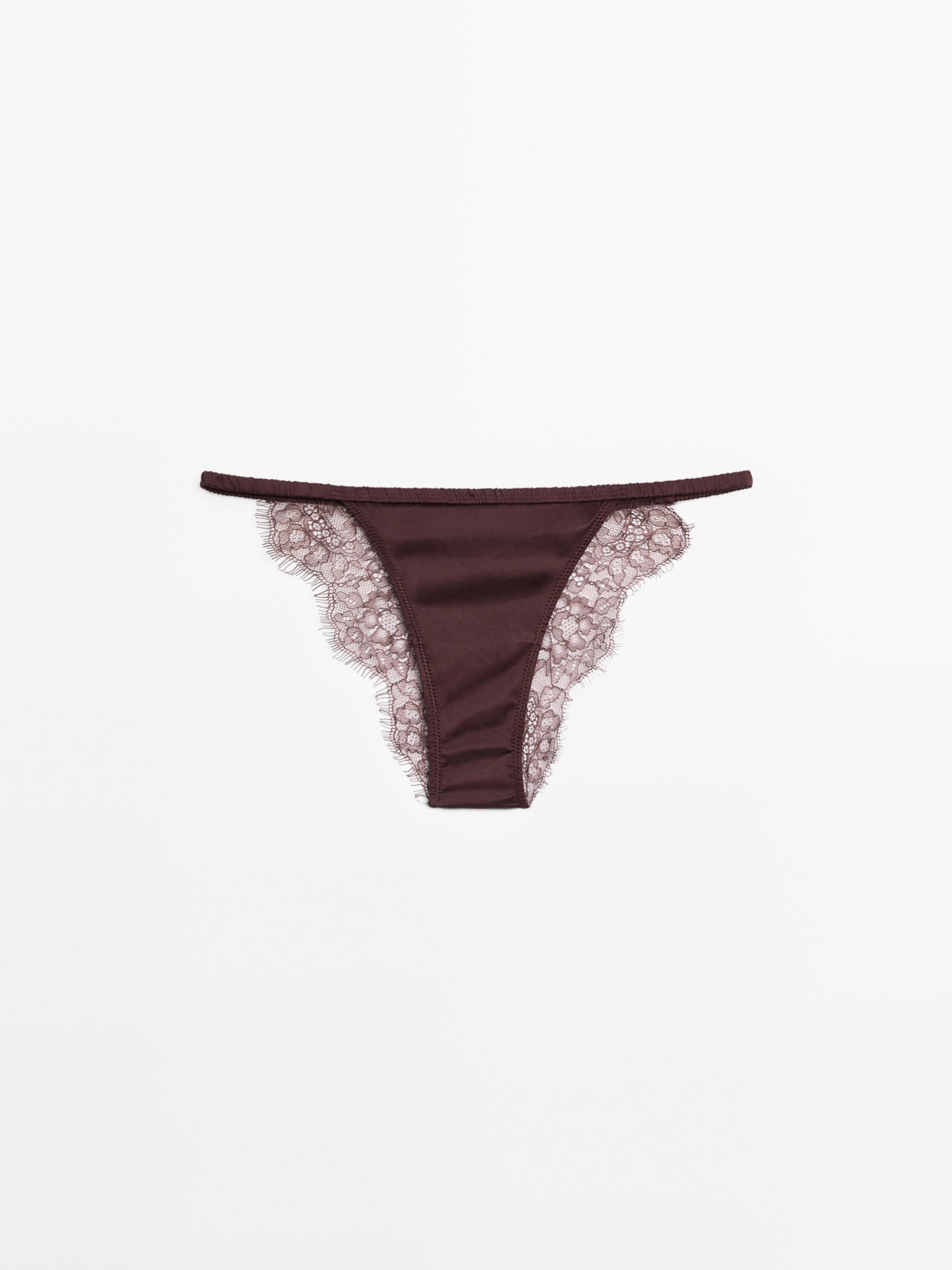 Silk briefs with lace detail — BROWN