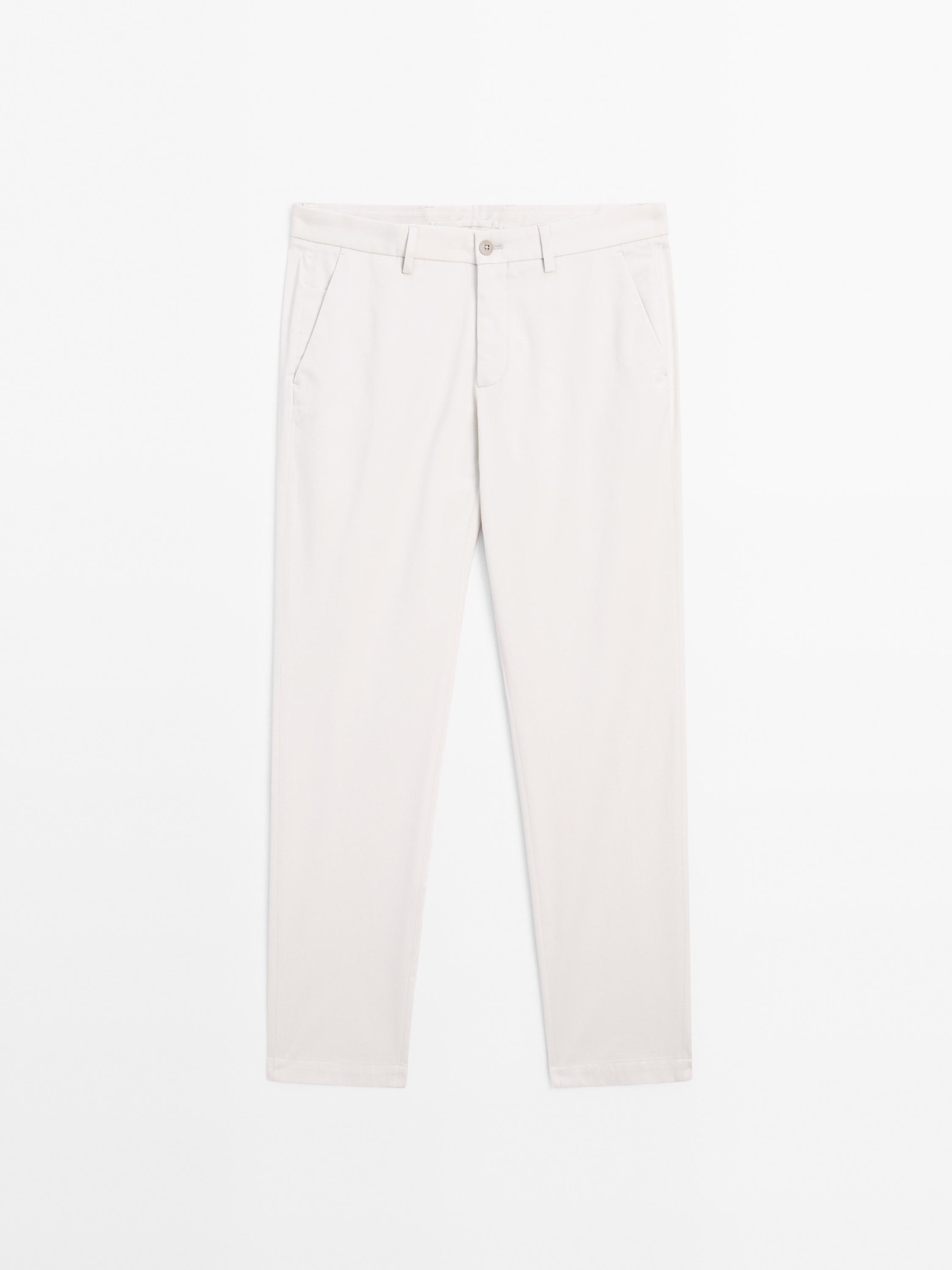 Cotton blend slim fit trousers