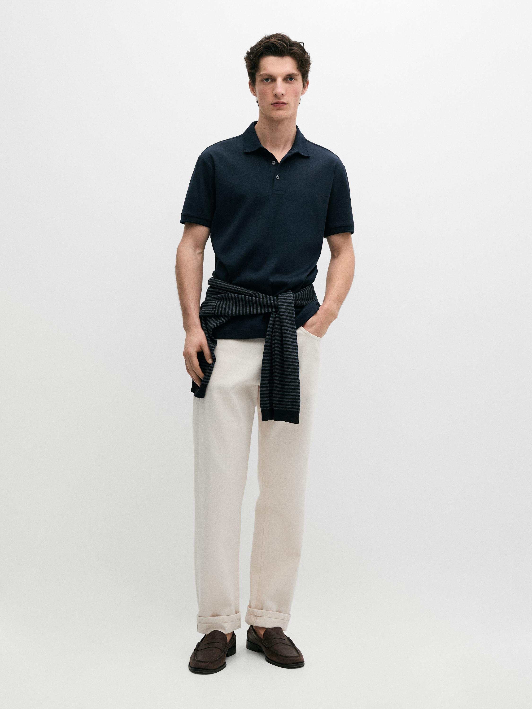Short sleeve cotton polo shirt — NAVY BLUE