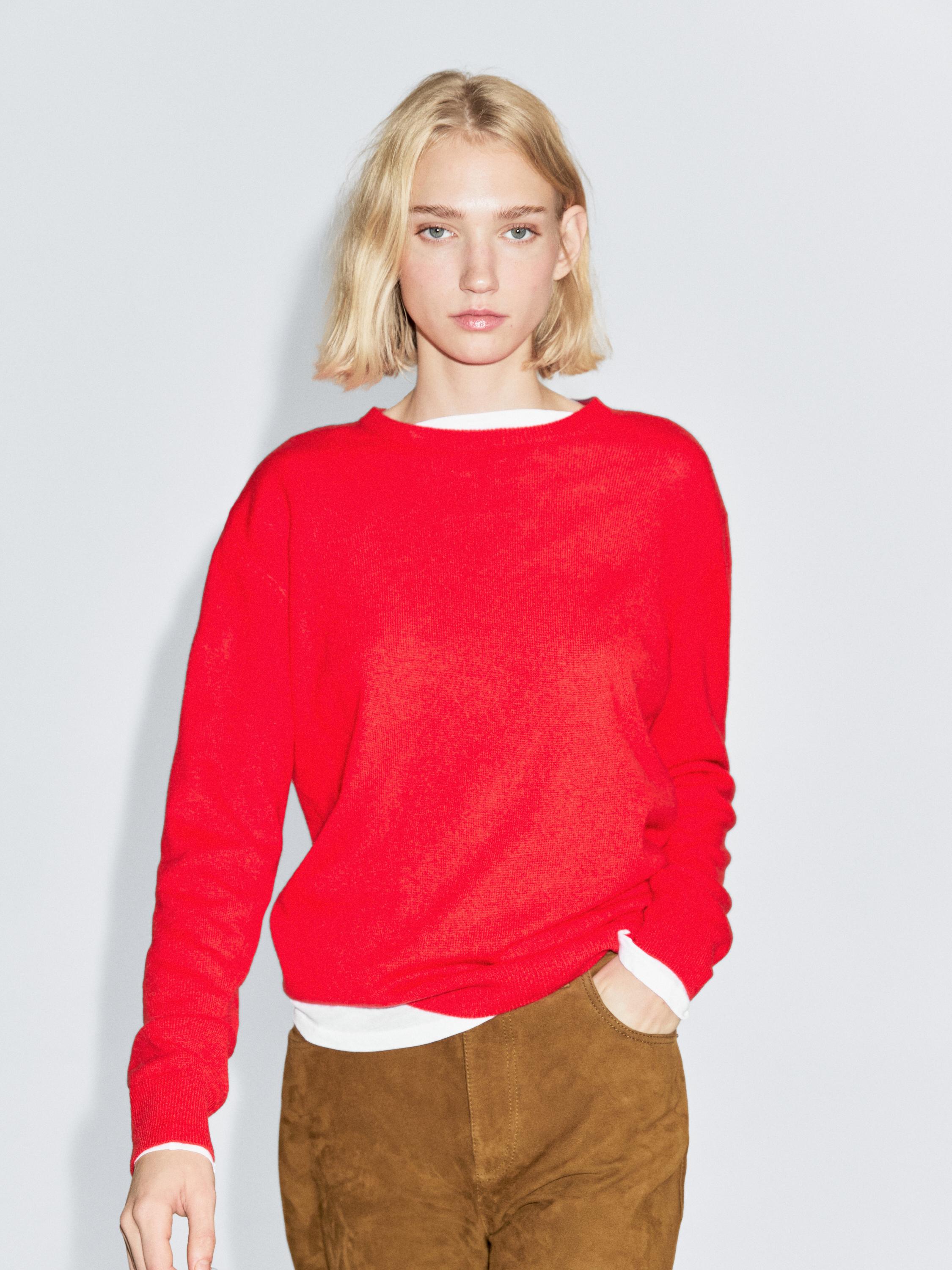 100% cashmere long sleeve sweater — ORANGE