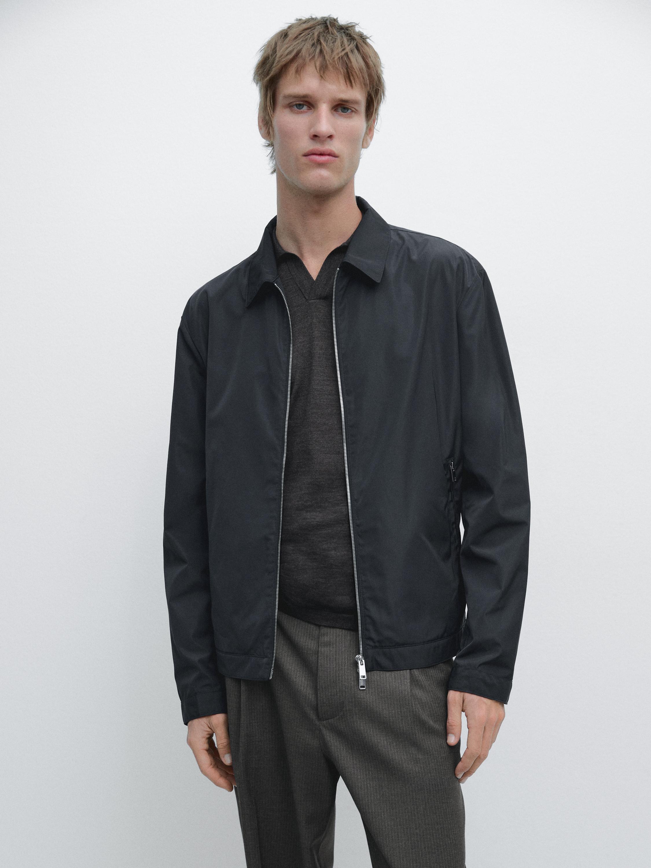 Short technical fabric jacket — NAVY BLUE