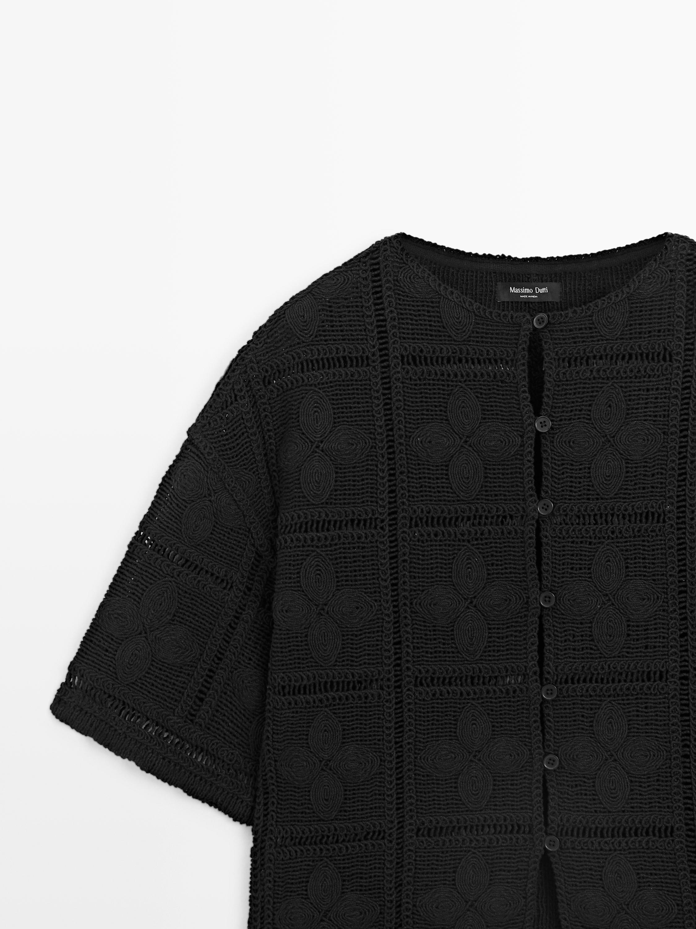 Cutwork crochet cardigan — BLACK