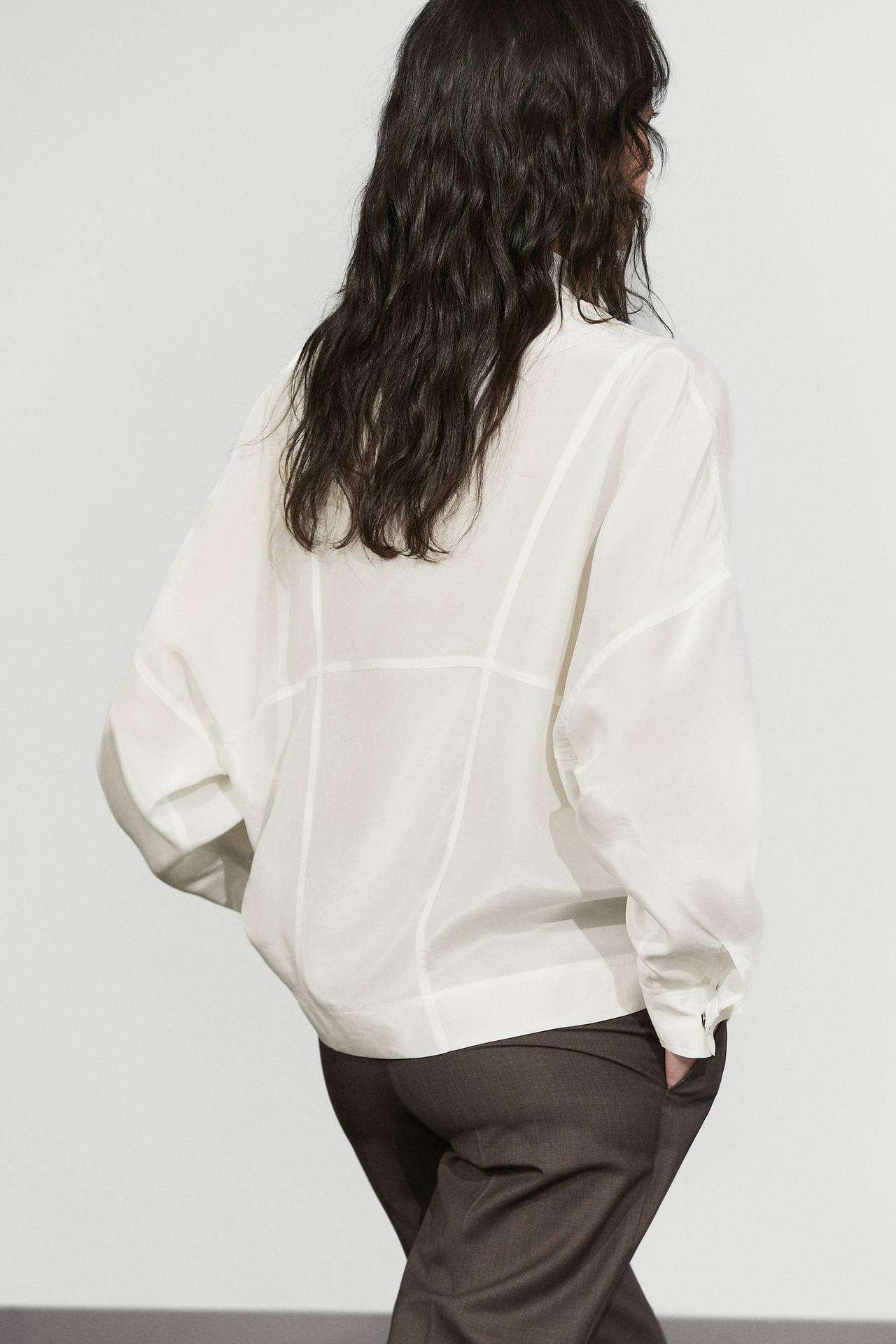 Snap-button stand collar shirt — CREAM