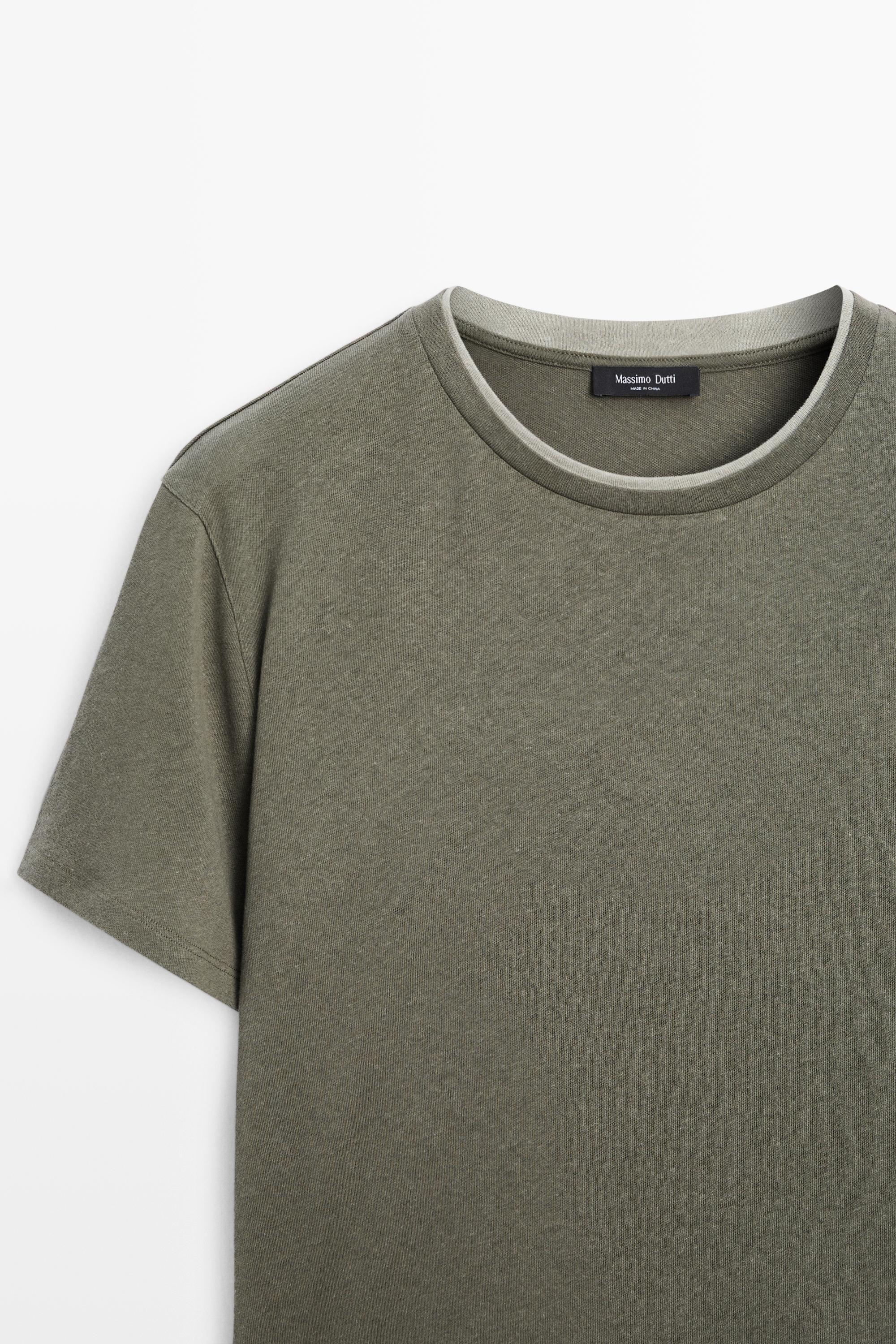 Linen and cotton double-collar T-shirt — KHAKI