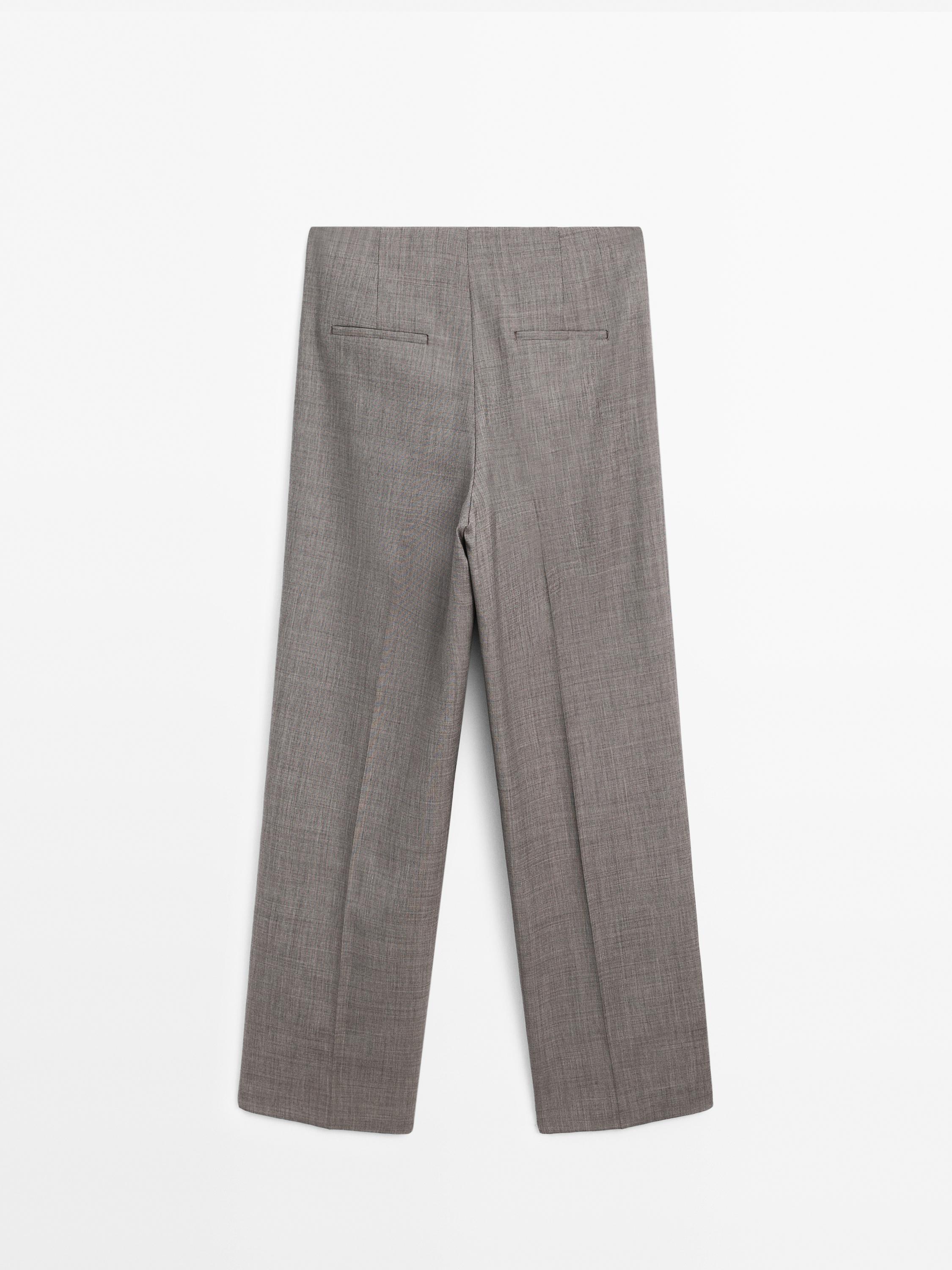 Pantalon chiné plissé en laine mélangée