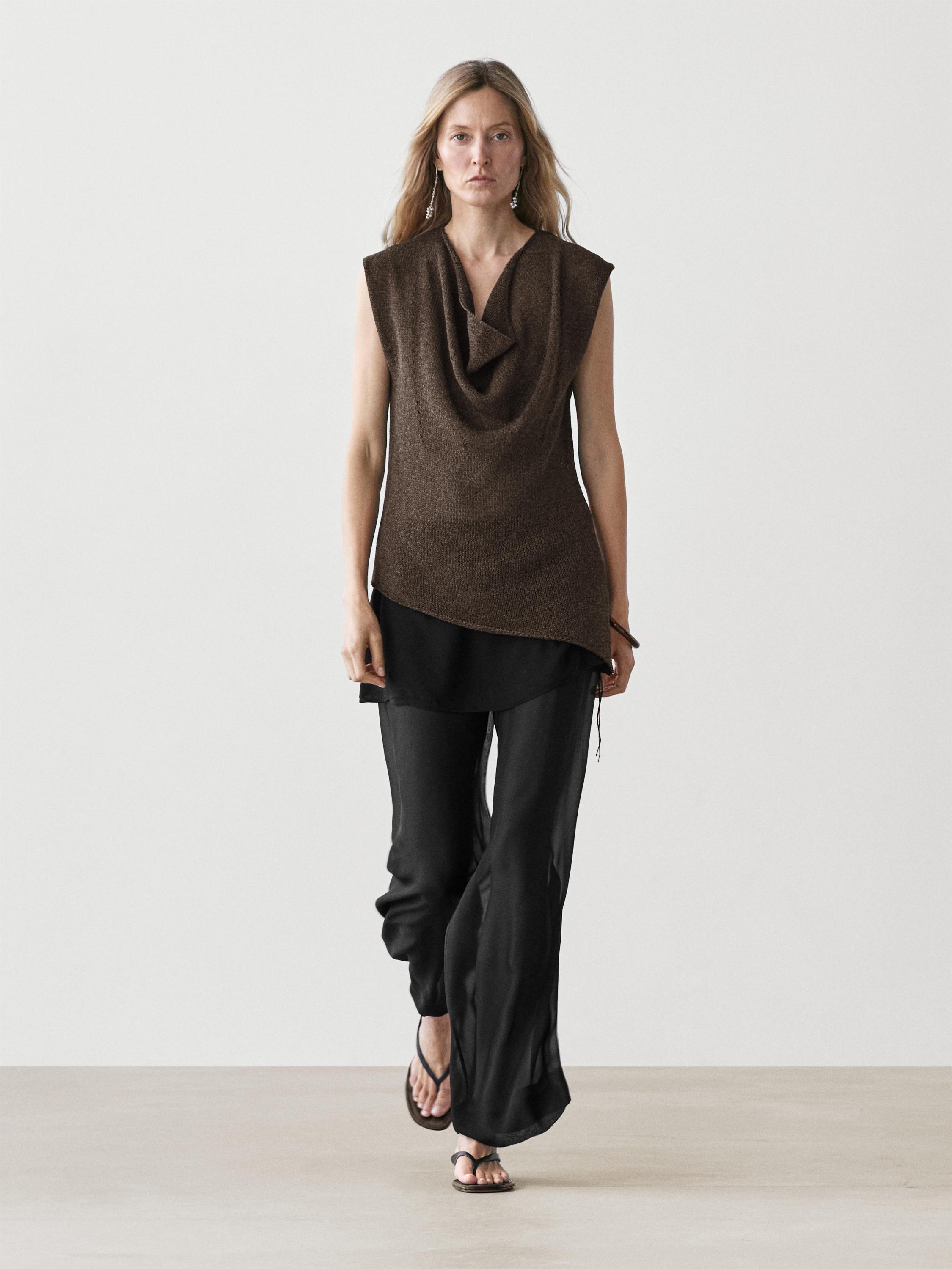 Asymmetric cowl neck top — Chocolate