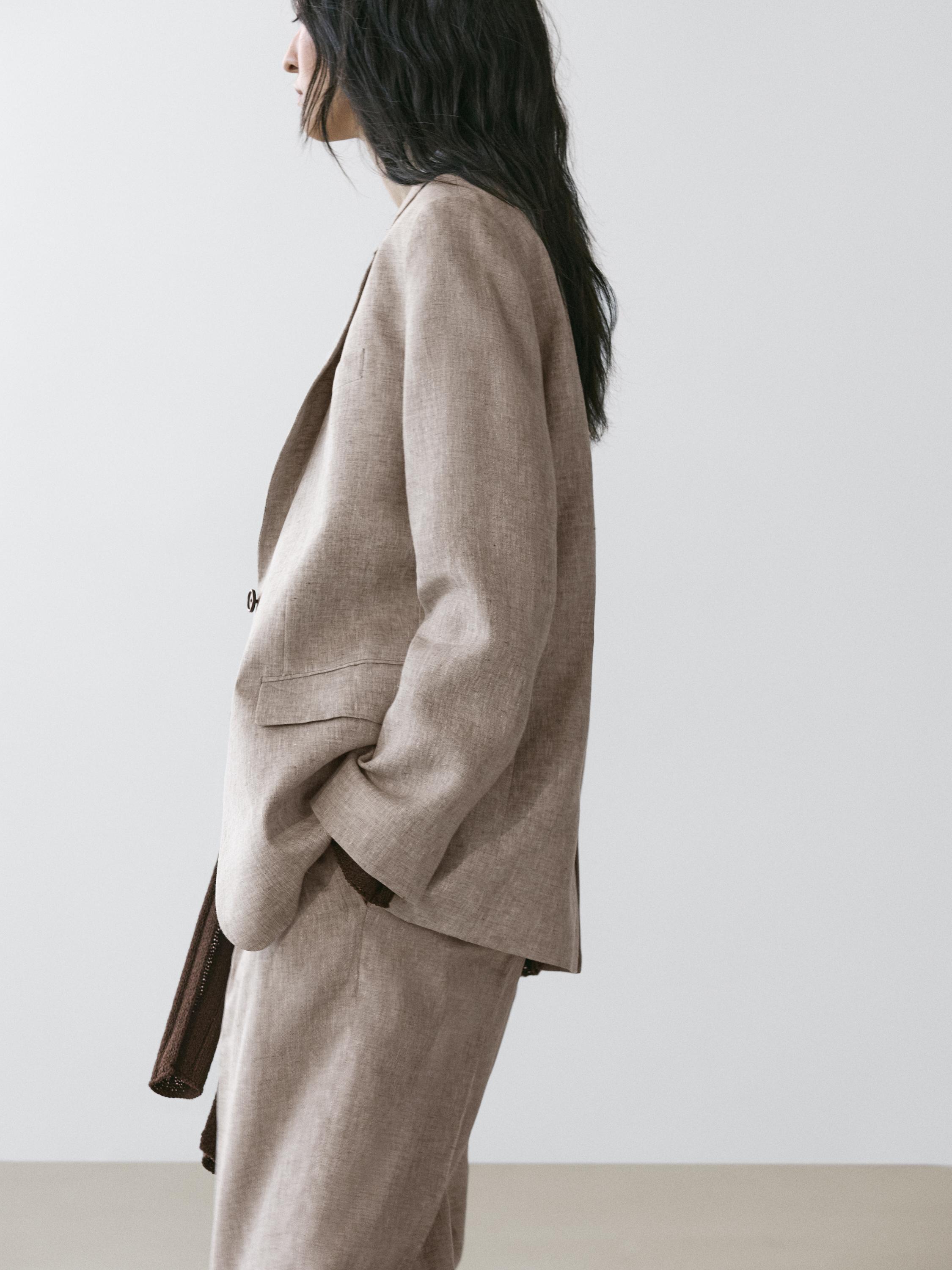 100% linen suit blazer — BEIGE