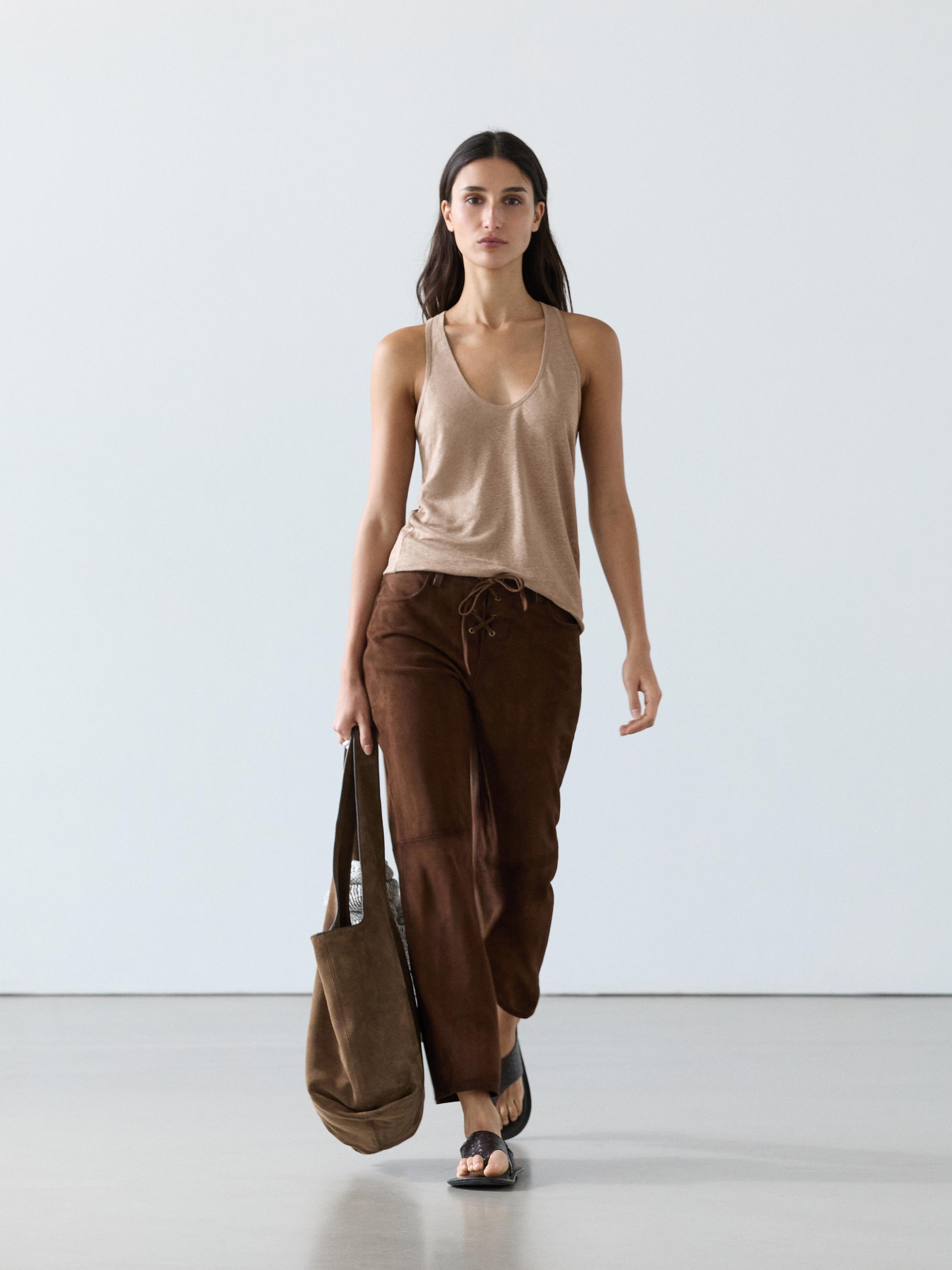 Massimo Dutti Dökümlü %100 keten top görsel 3