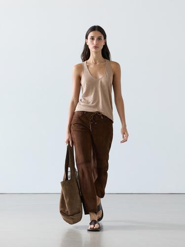 Flowing 100% linen top — STONE 1