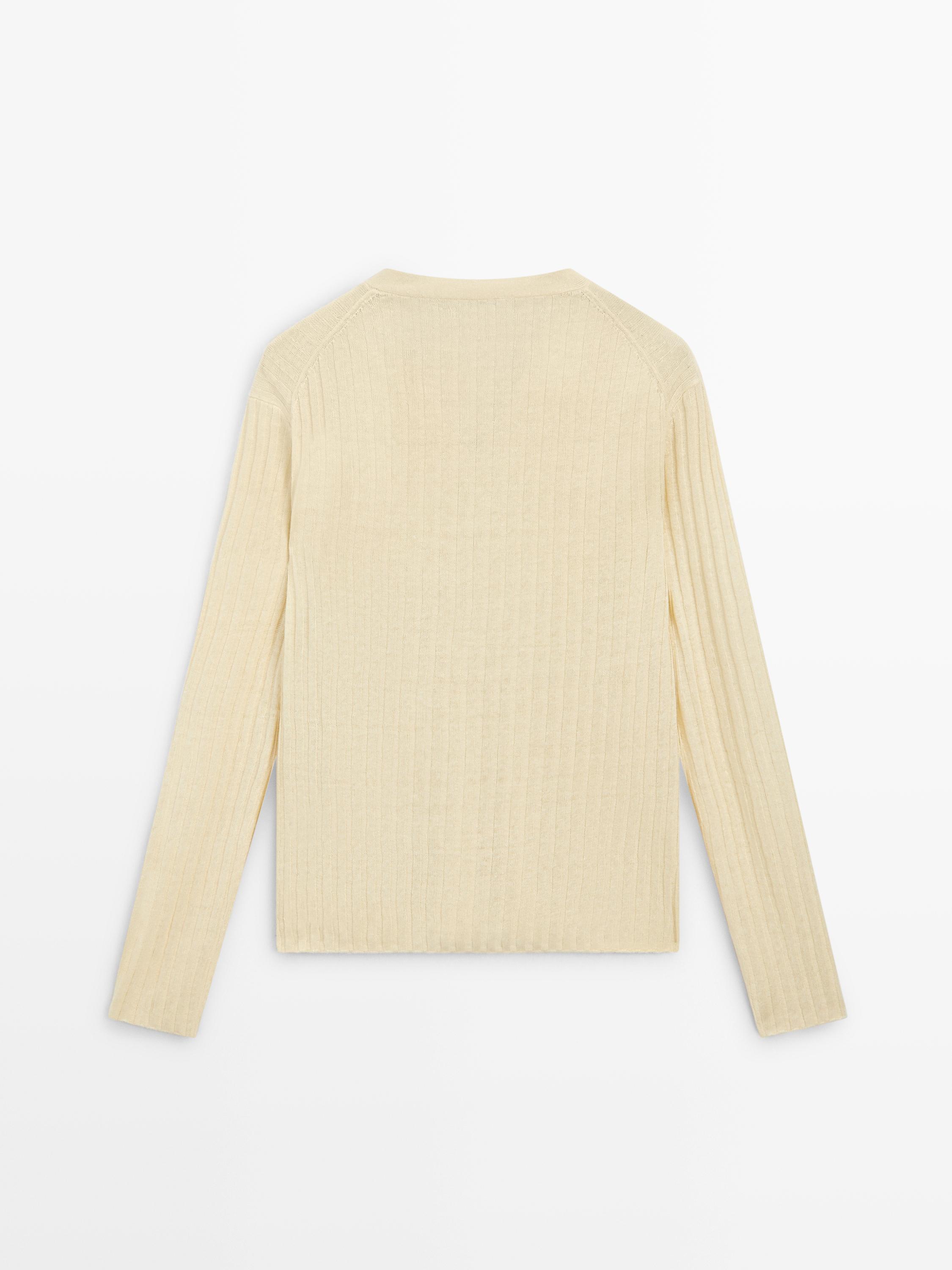 100% linen knit sweater with button details — Vanilla