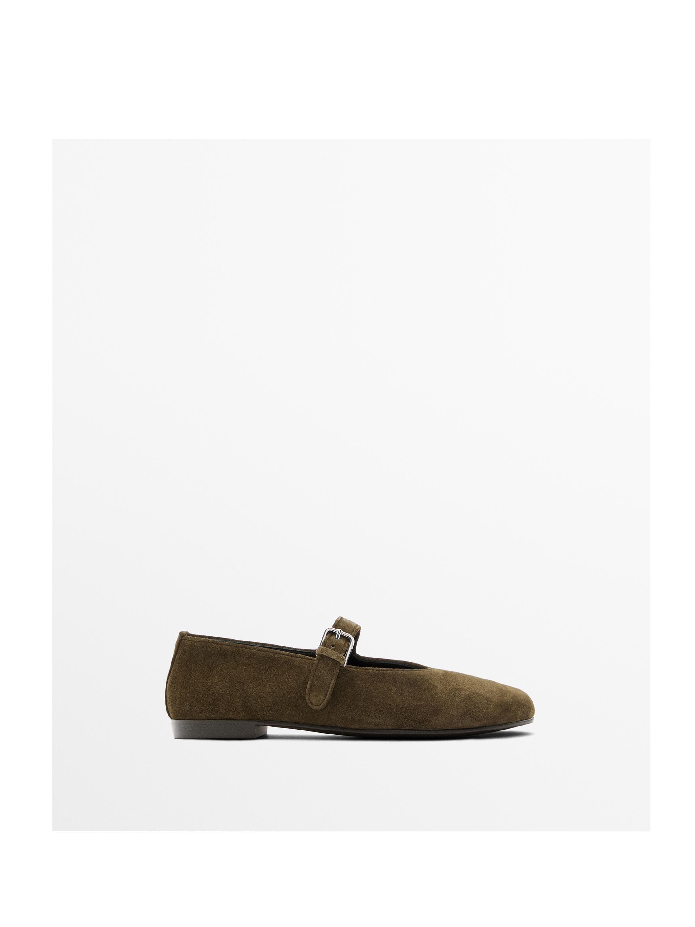Split leather ballet flats — KHAKI