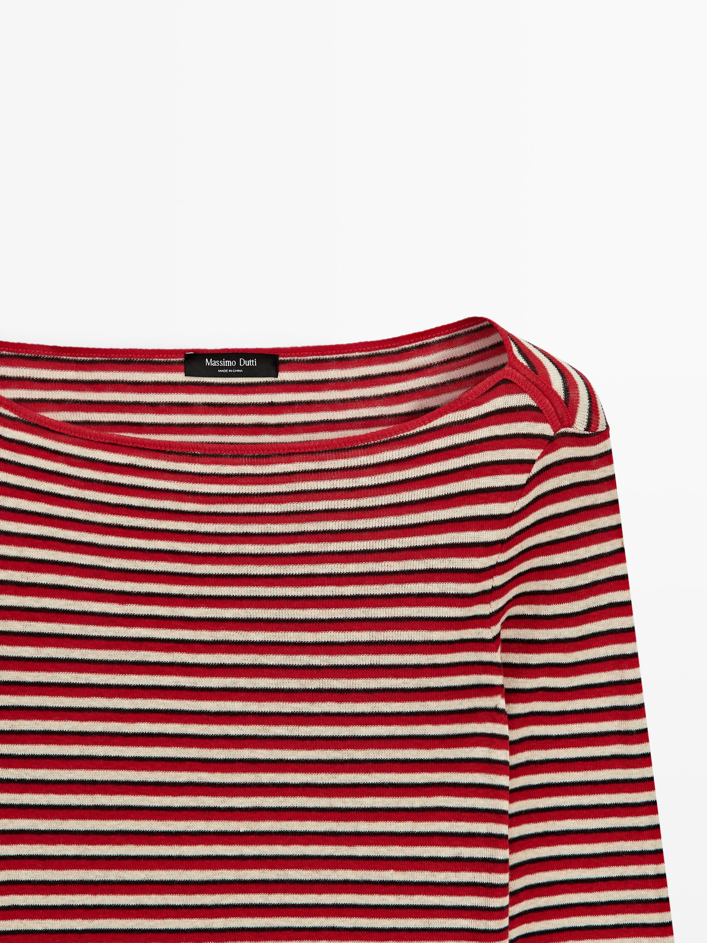 Striped long sleeve T-shirt · Red · T-shirt | Massimo Dutti