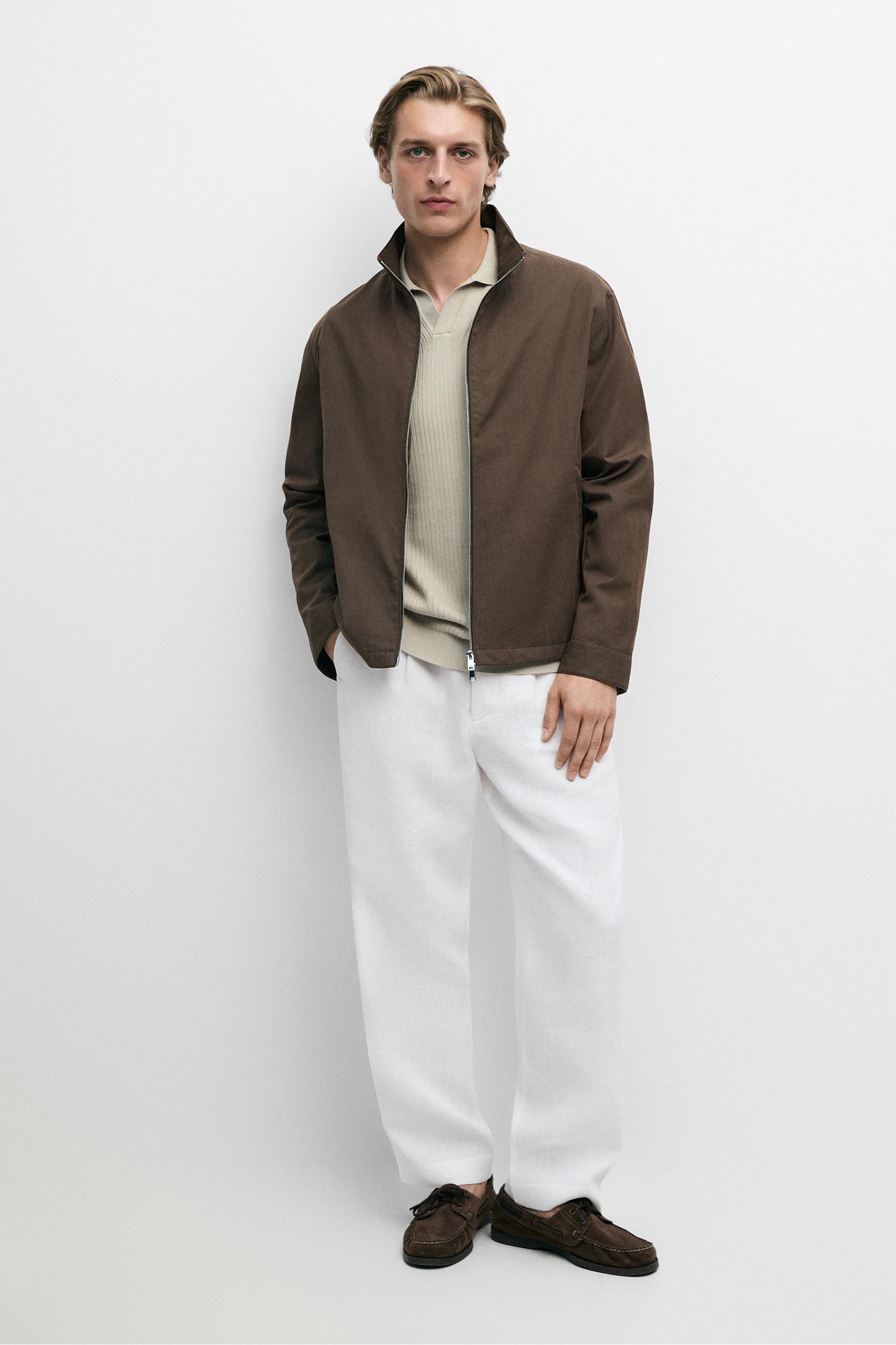 Cotton blend high-neck jacket — Chocolate