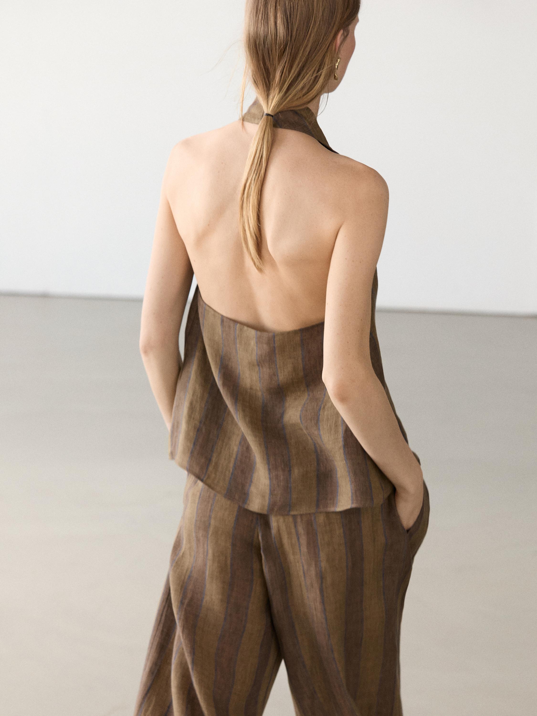 Printed waistcoat with crossover neckline — KHAKI