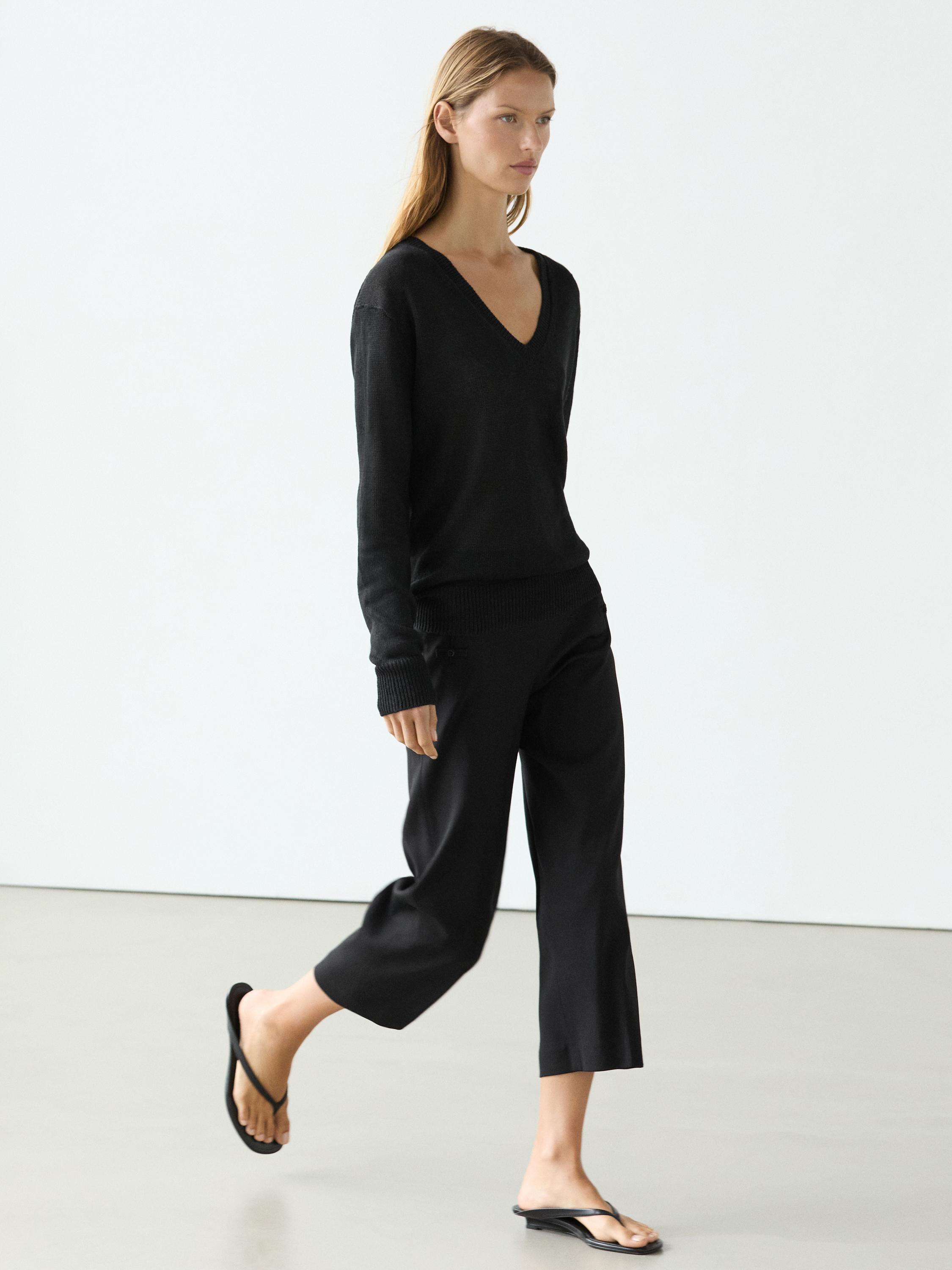 Jersey punto cuello pico 100% lino