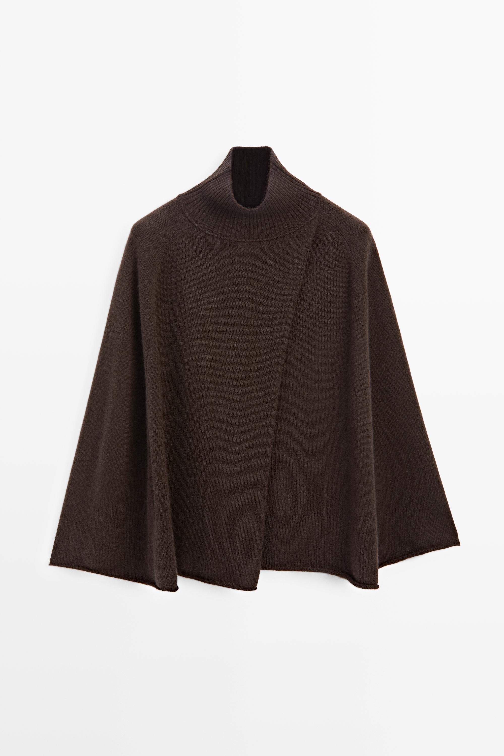 100% cashmere knit cape with crossover detail - thumbnail 2