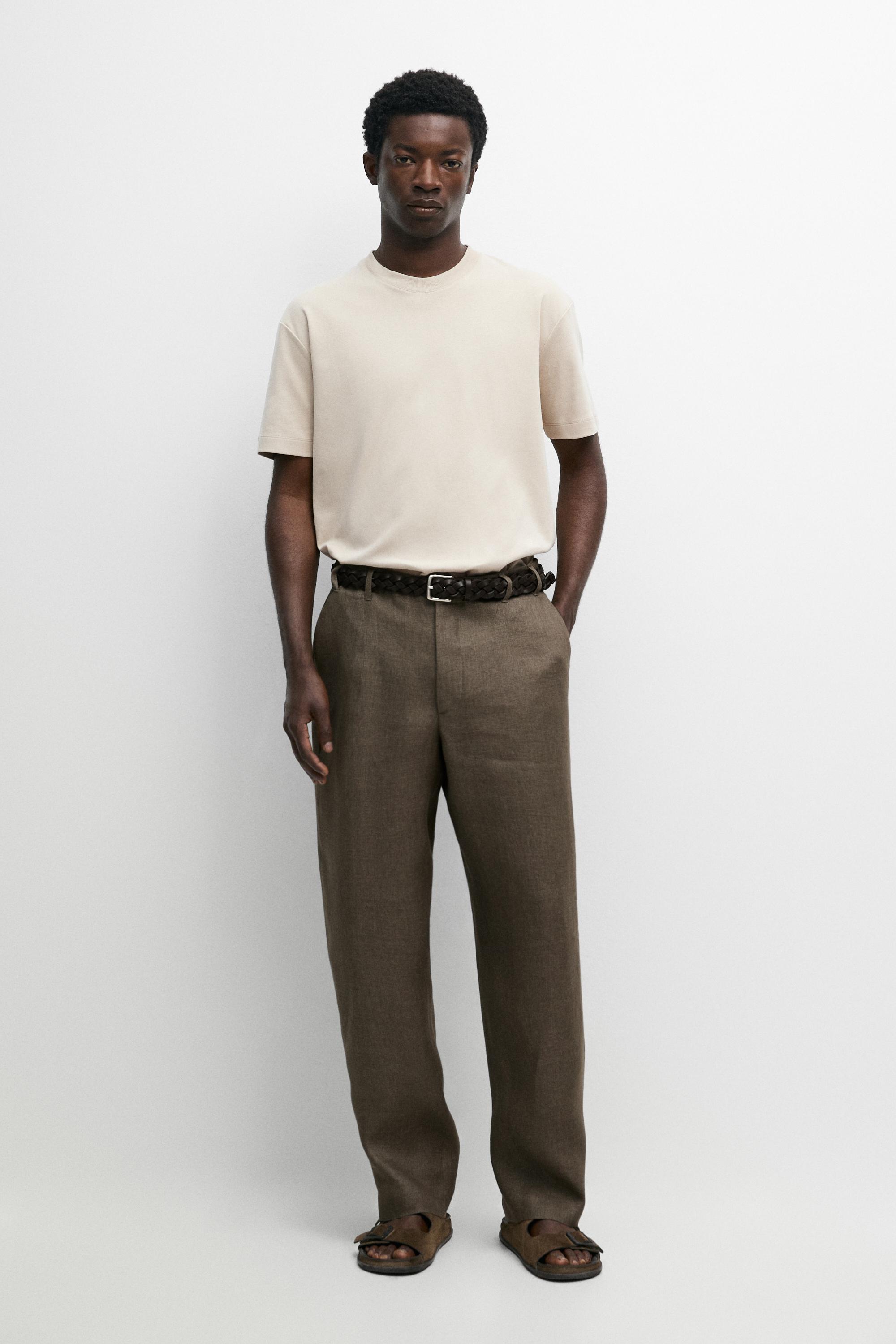 100% linen faded total look pants — GREENISH