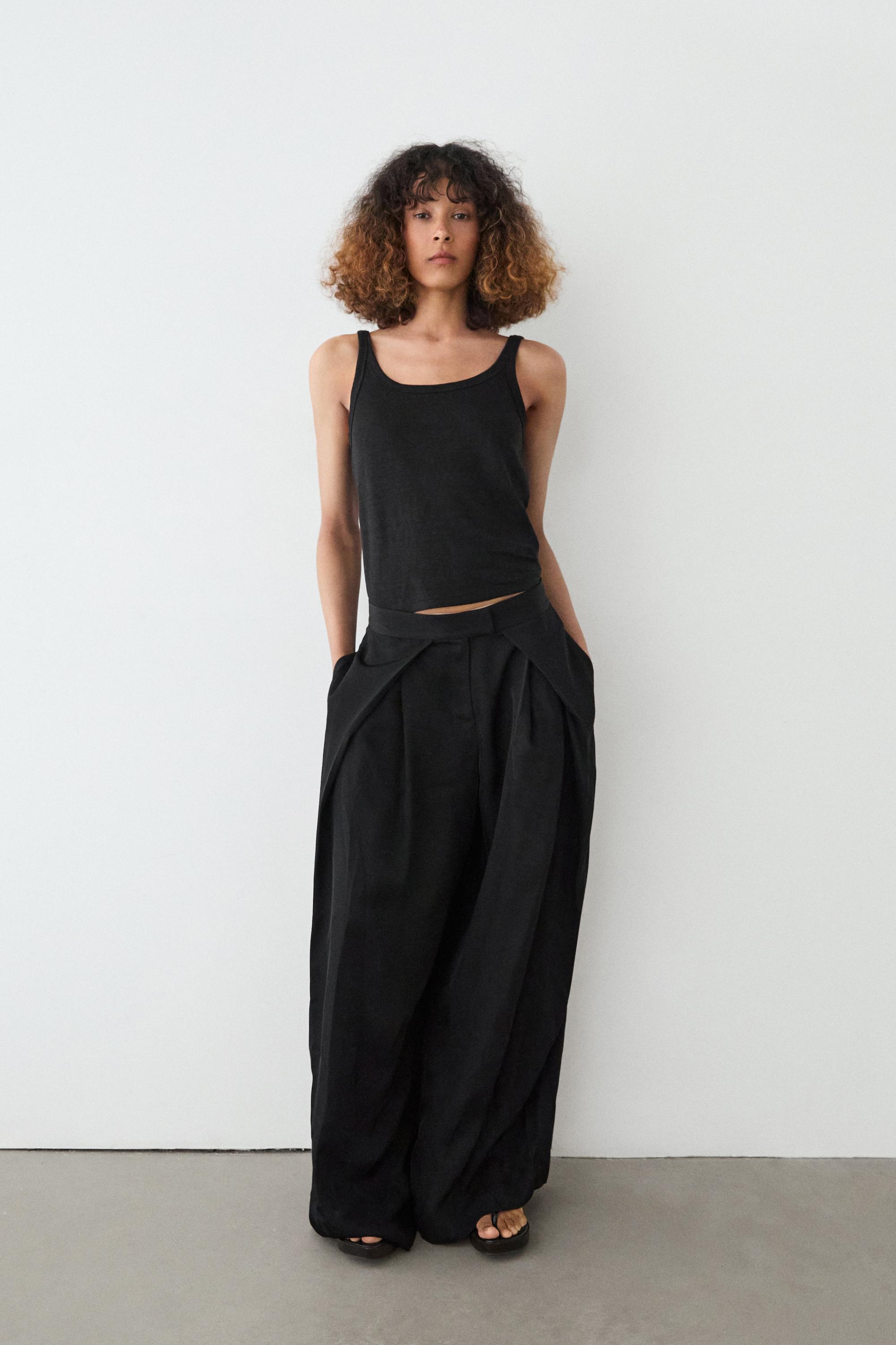 Satin trousers with darts — BLACK