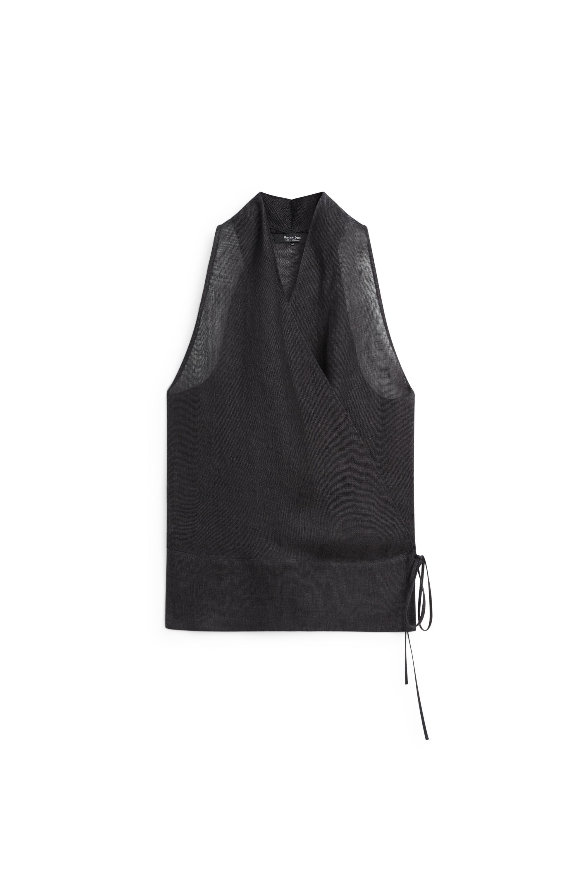 100% linen crossover halter top — PASTEL BLUE
