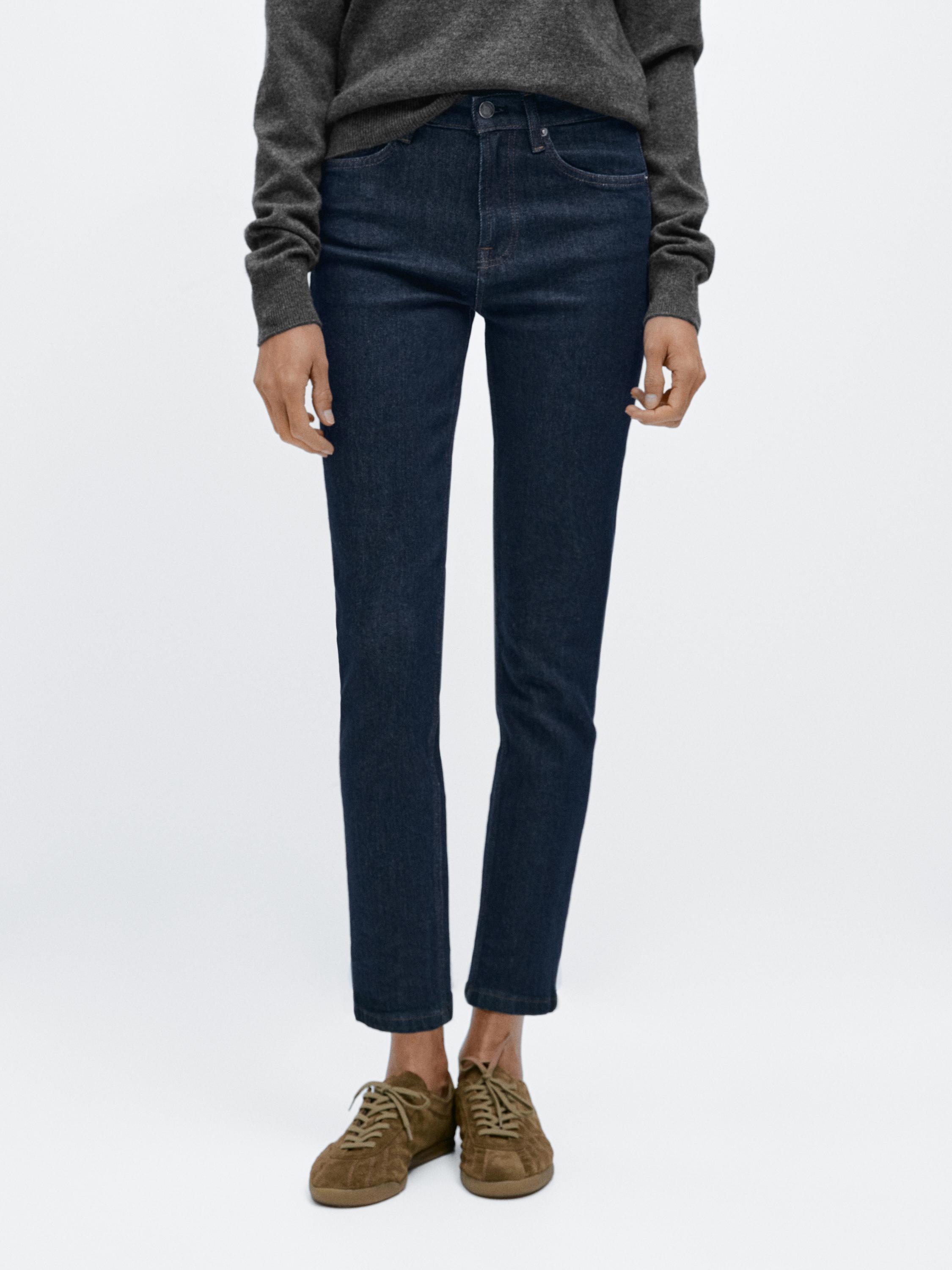 Mid-rise cropped slim fit jeans — DARK BLUE