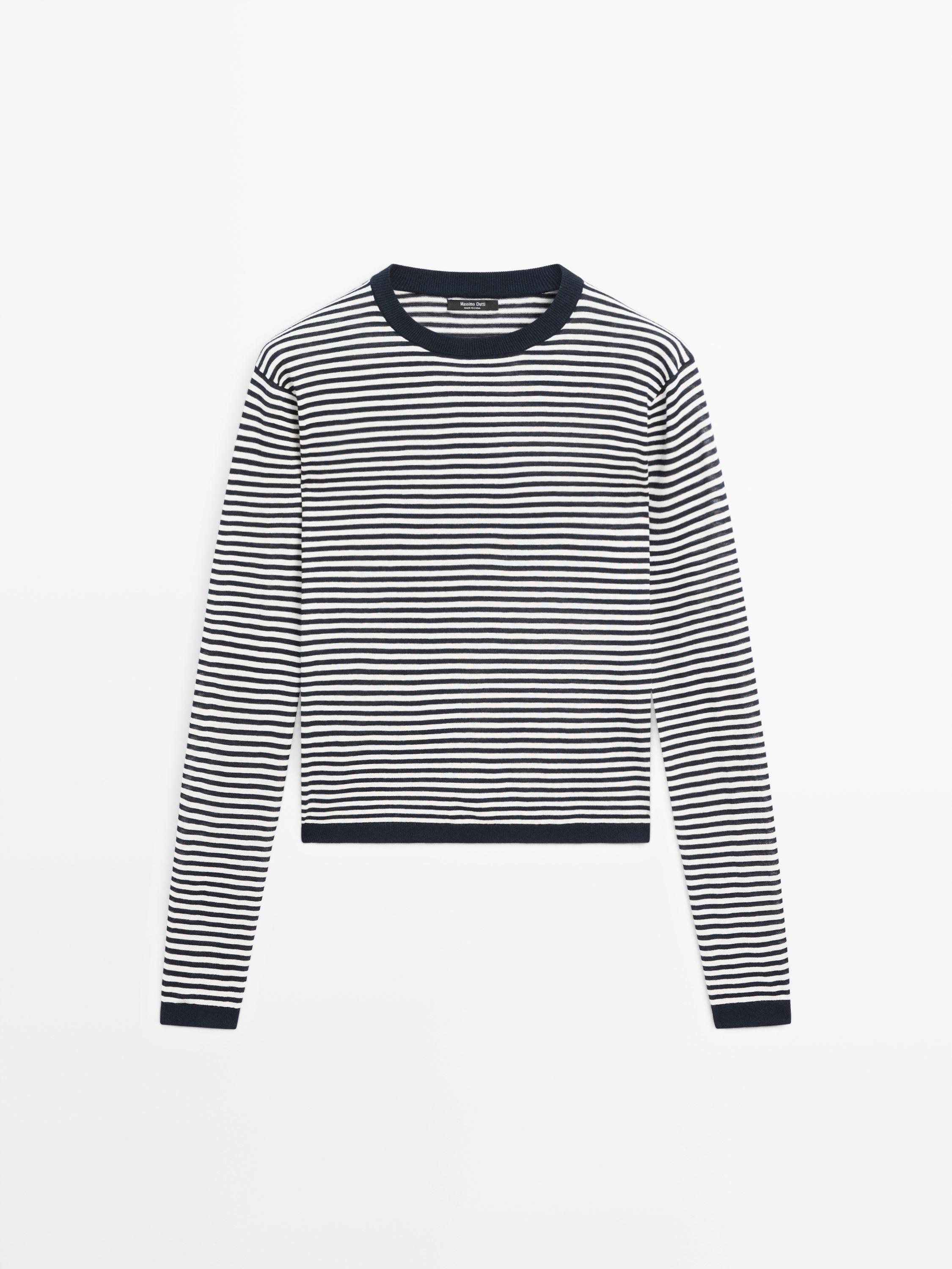 Striped cotton and silk knit sweater