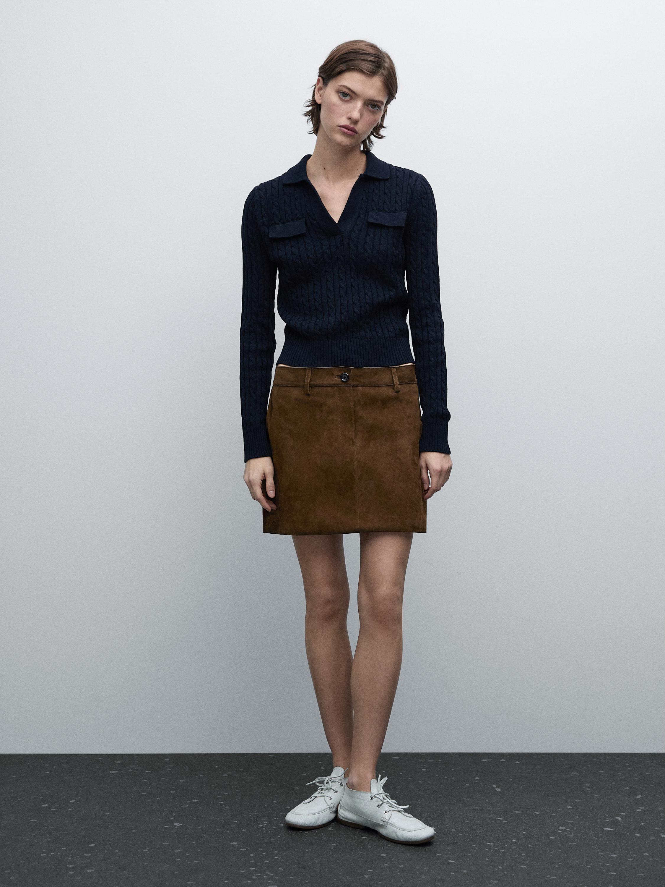 Suede leather mini skirt