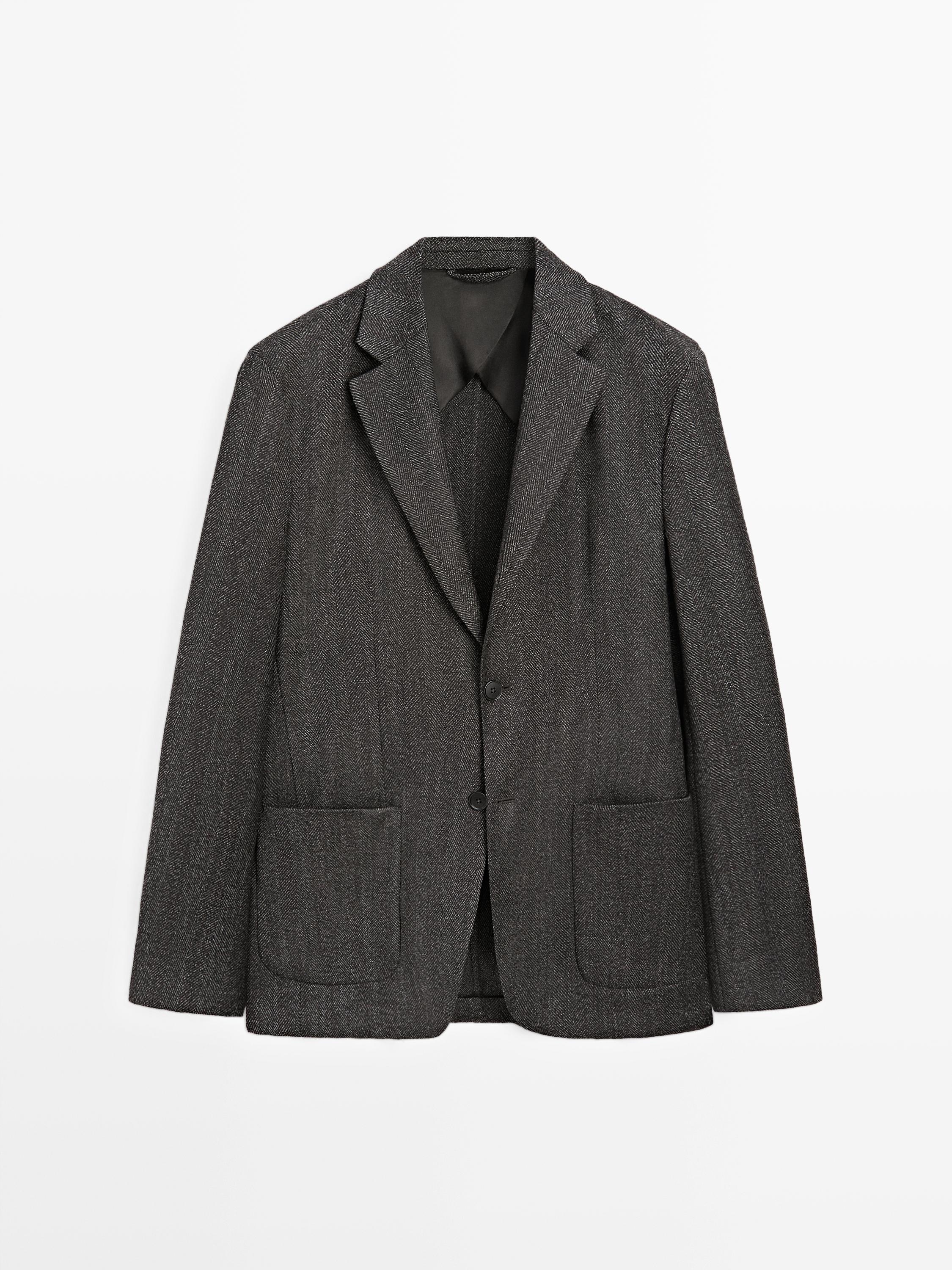 Herringbone wool blend blazer — CHARCOAL