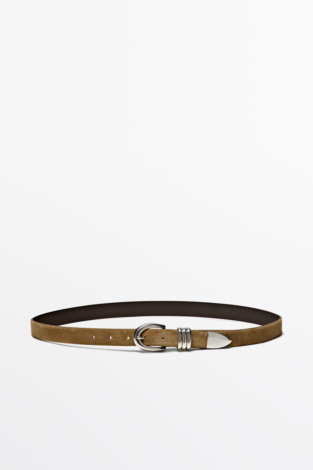 Cintura In Pelle Scamosciata Con Dettaglio Metallico - Sabbia - M / 85cm - Massimo Dutti - Femminile