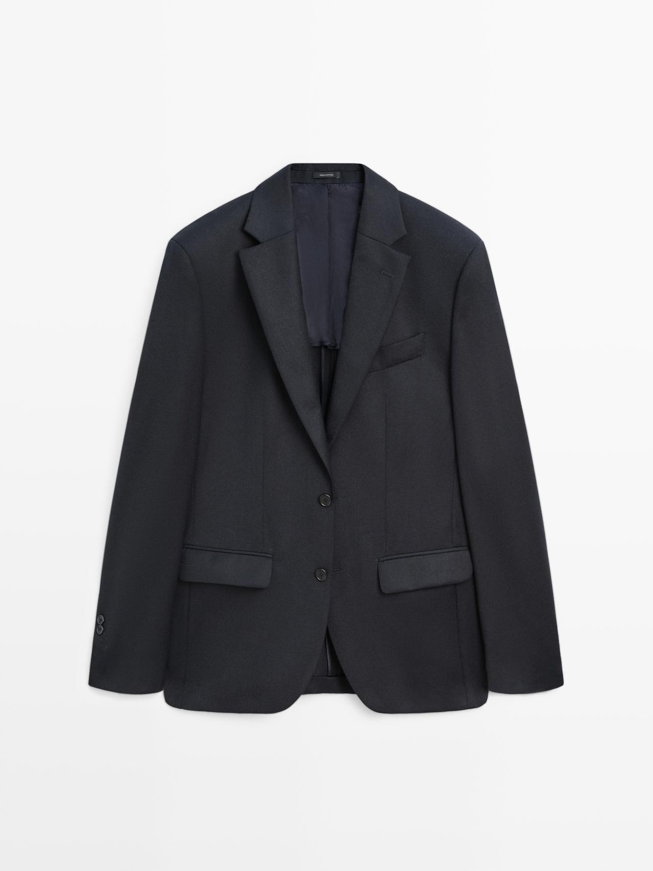 Massimo Dutti - Herre - American Wool Blend Flannel Suit - Marineblå - 46