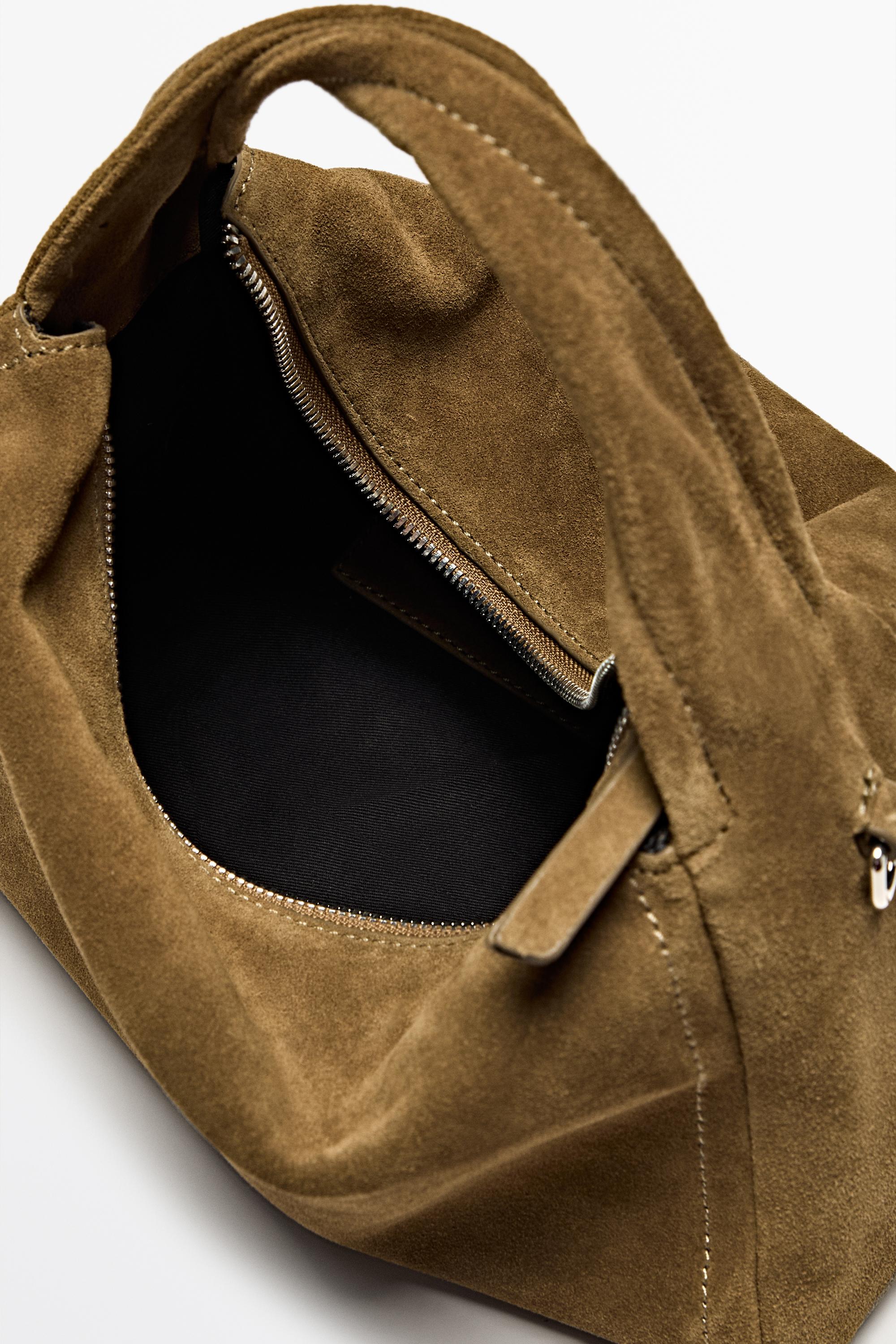 Split suede leather crossbody bag — KHAKI GREEN