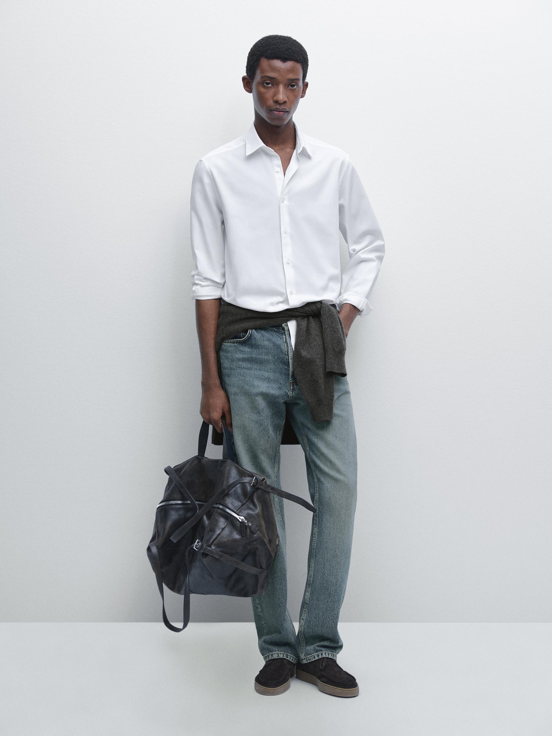 Camicia Regular Fit Strutturata - Bianco - S - Massimo Dutti - Maschile