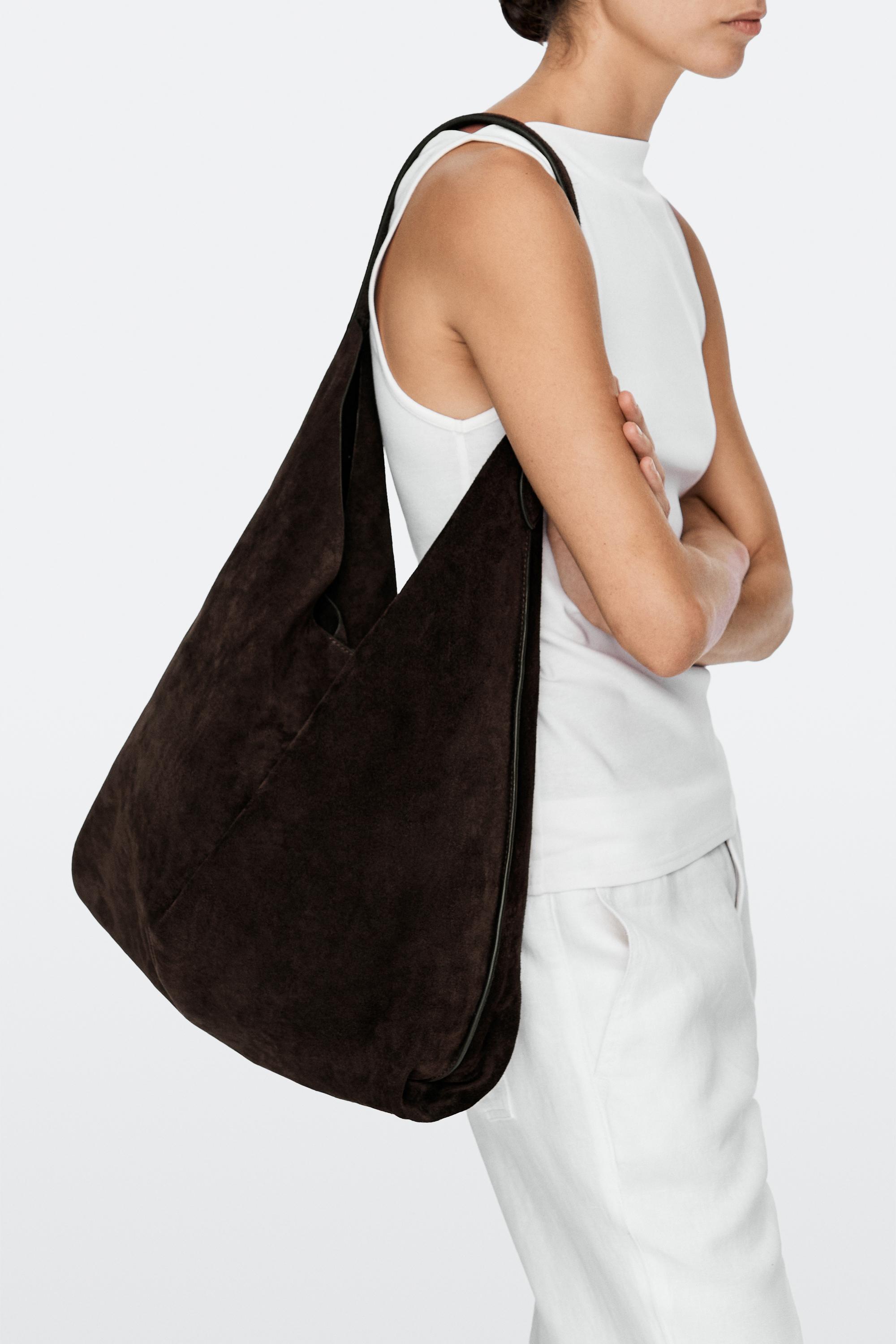 Maxi split suede leather shoulder bag — Chocolate