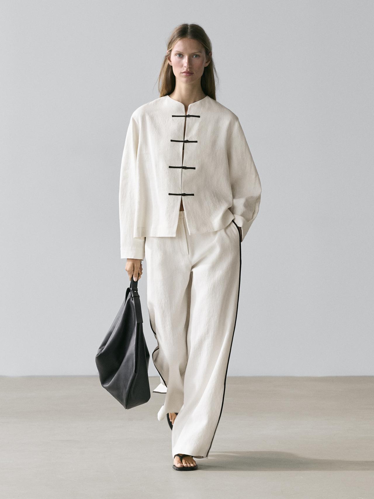 Linen overshirt with button details — CREAM