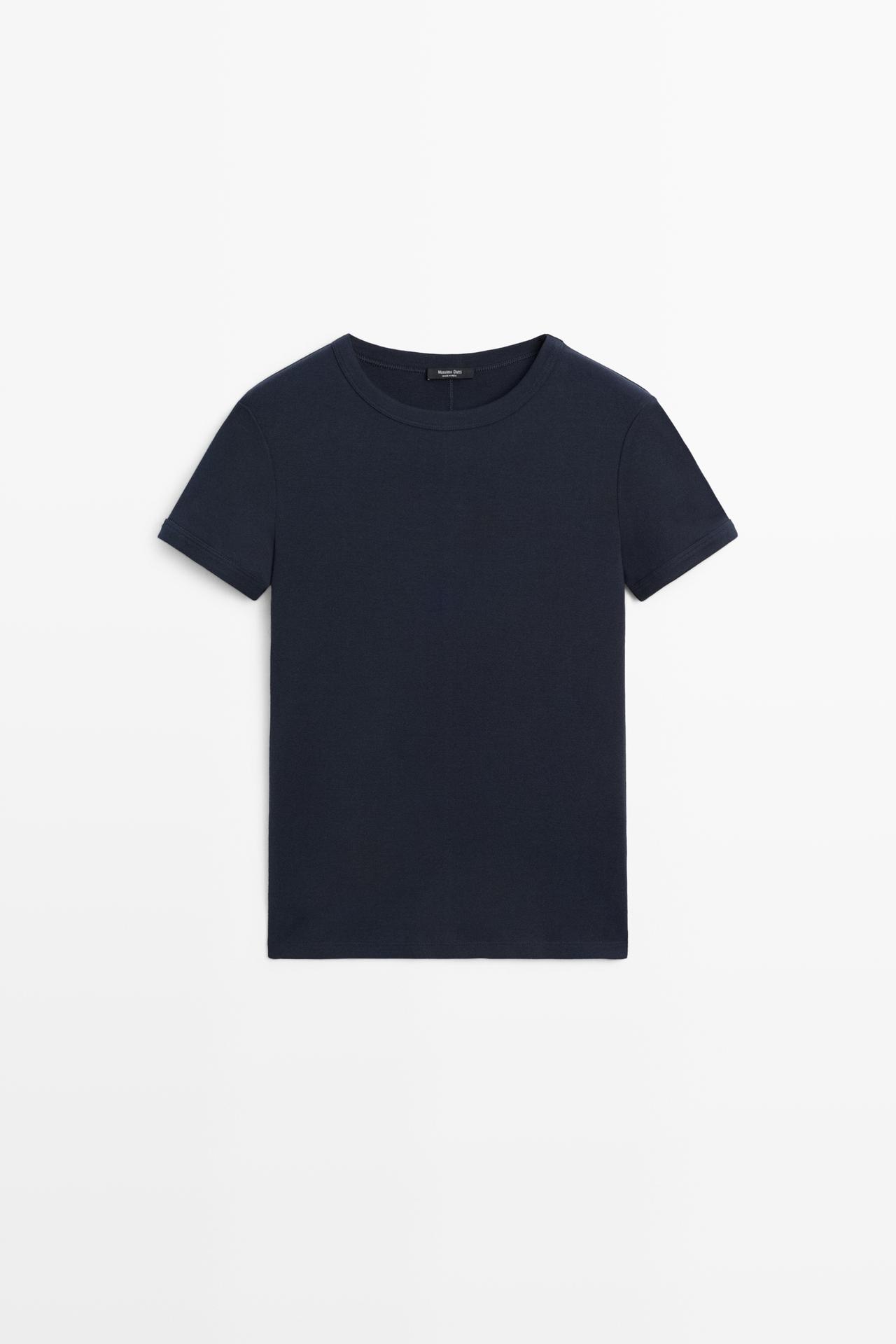 Ribbed short sleeve T-shirt — NAVY BLUE