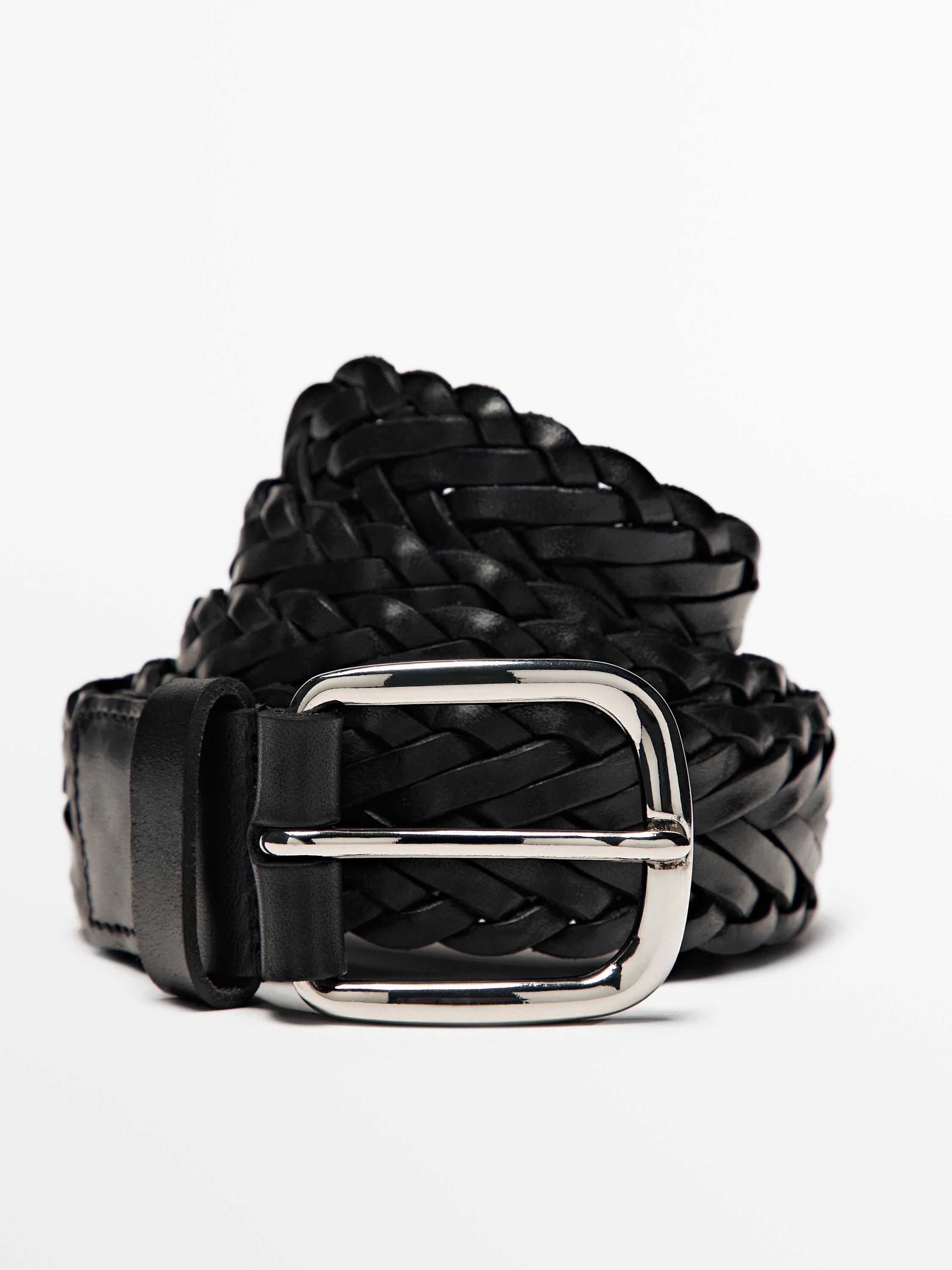 Braided nappa leather belt — BLACK