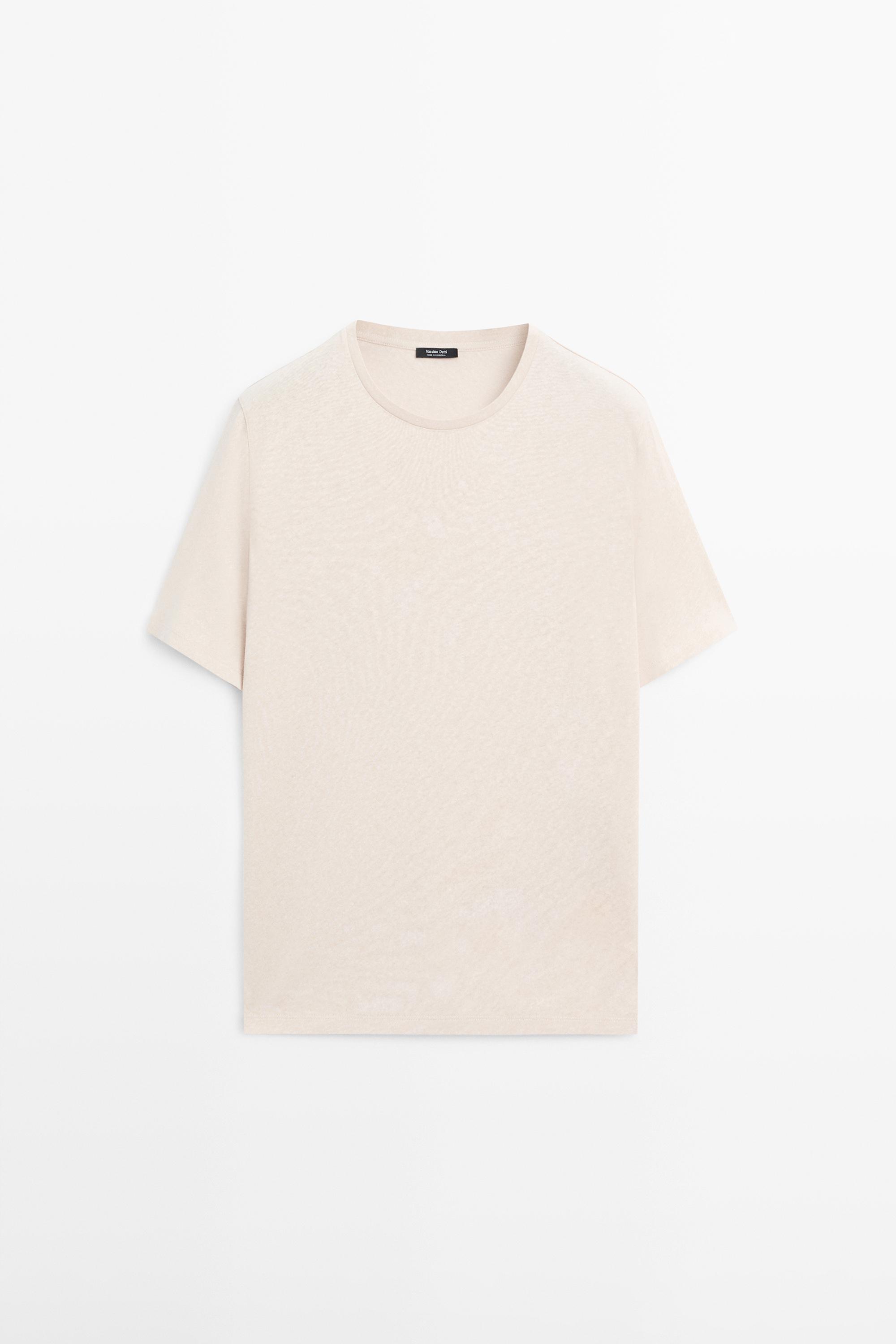 Short sleeve linen and cotton T-shirt — BROWN
