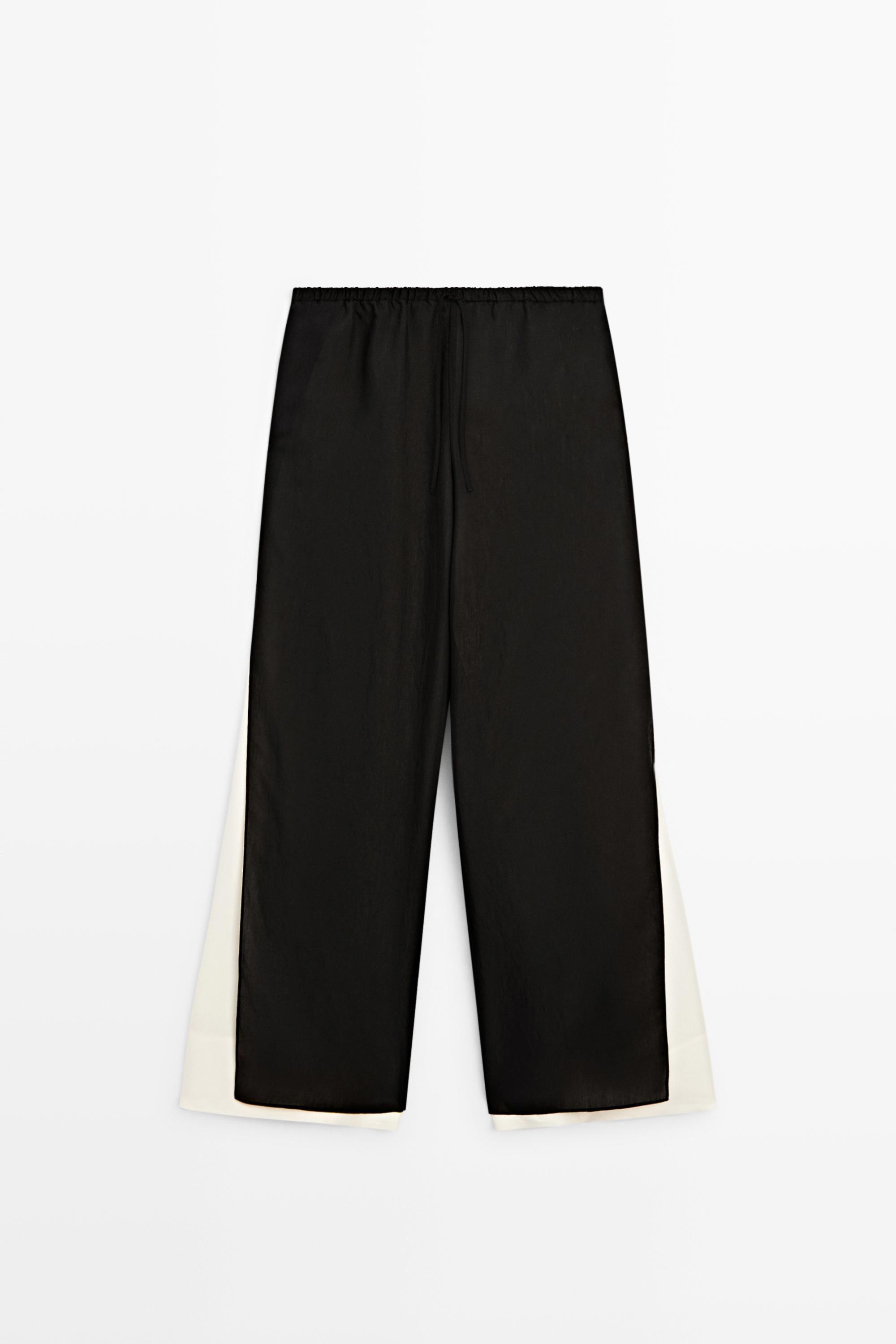 Flowing wide-leg co-ord pants — BLACK