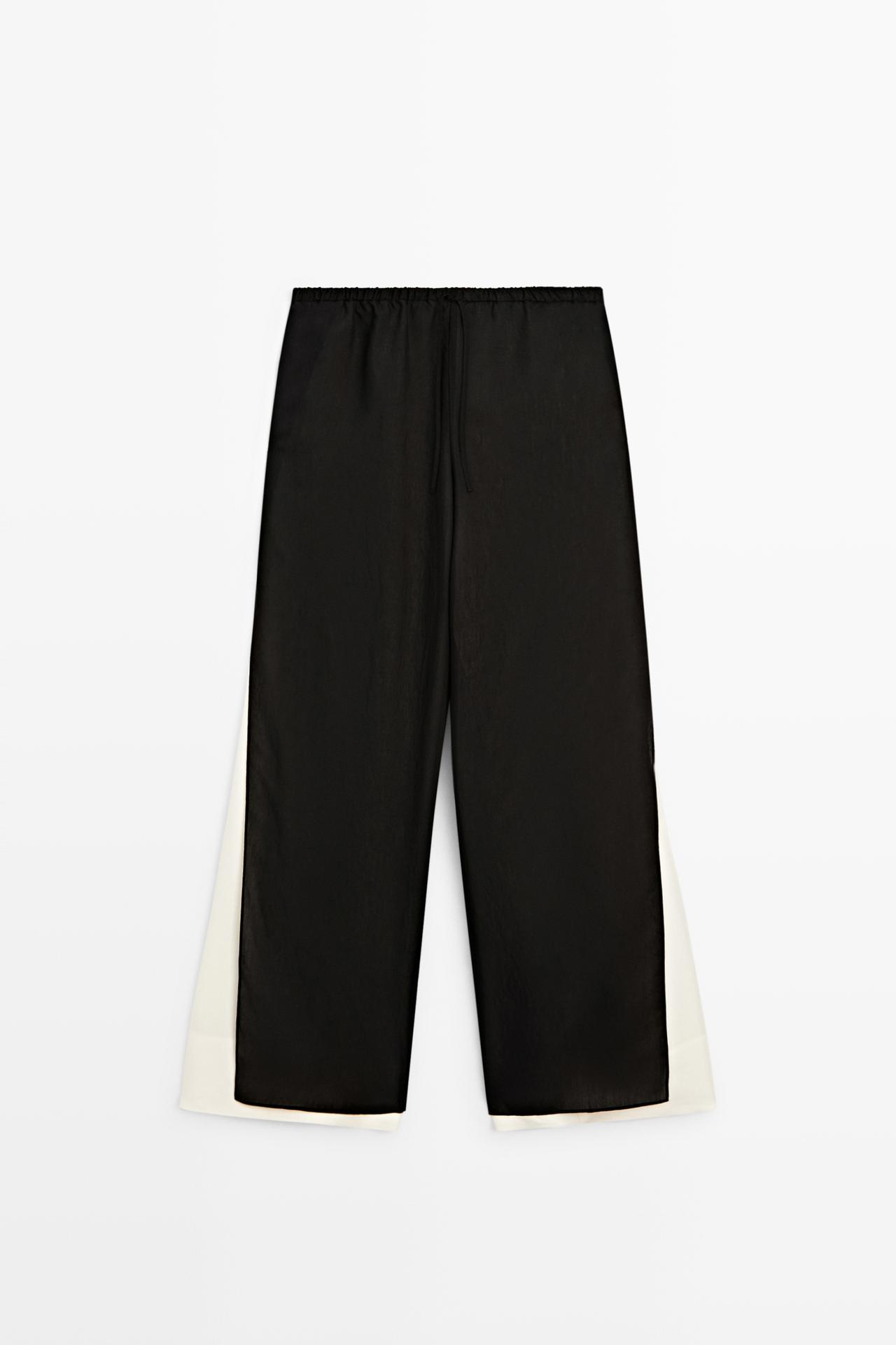 Flowing wide-leg co-ord pants — BLACK