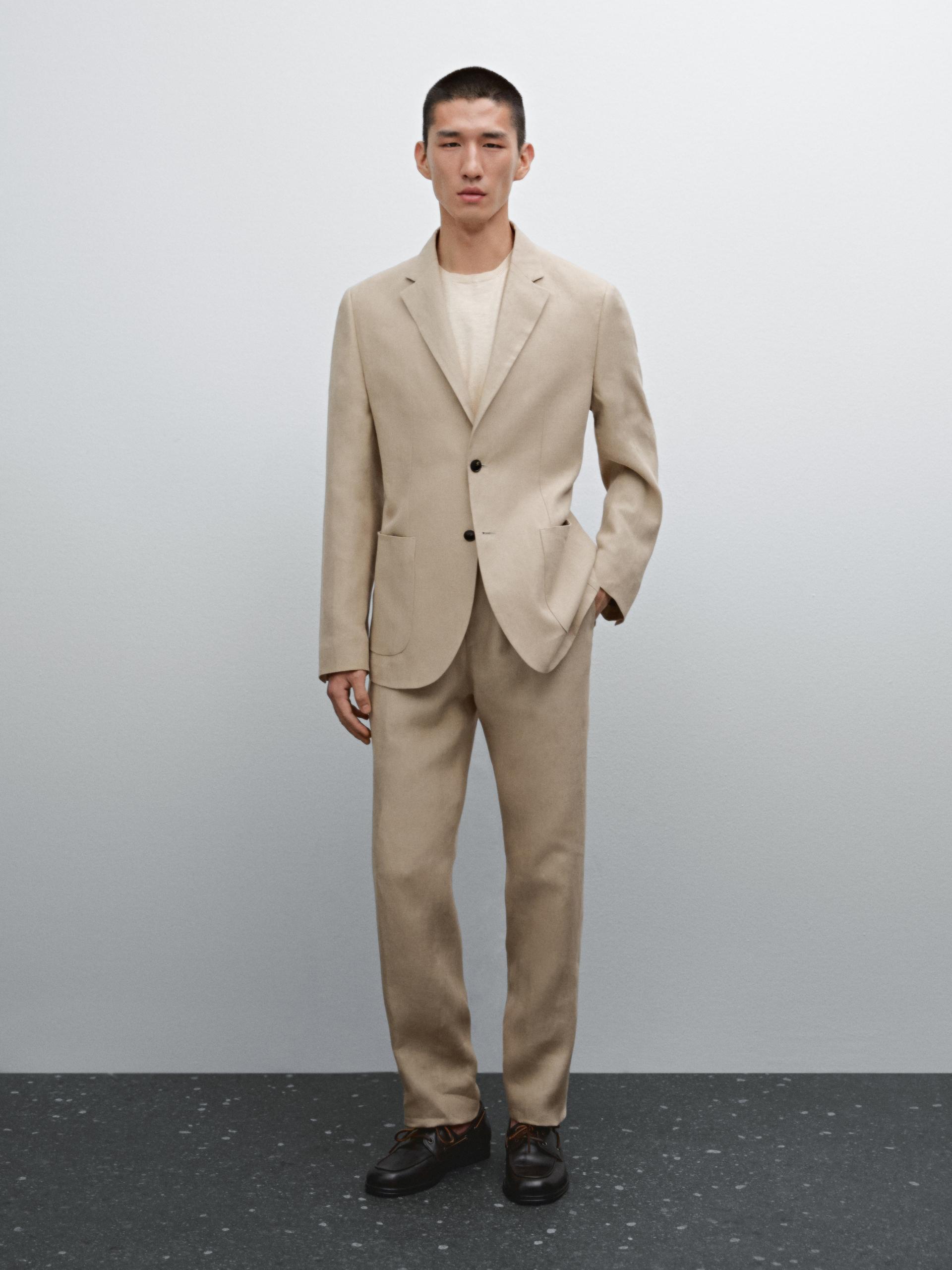 Blazer De Fato 100% Linho - Areia - 52 - Massimo Dutti - Homem