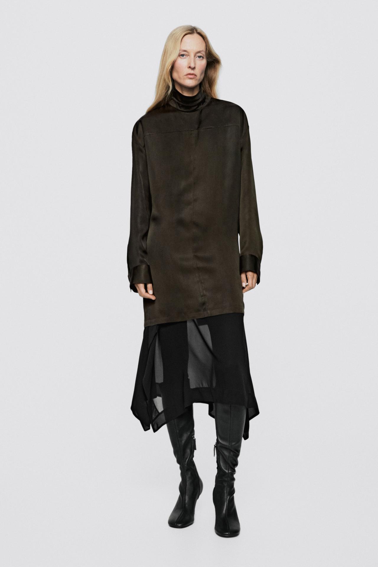 Long flowing satin finish blouse - LIMITED EDITION — DARK GREEN